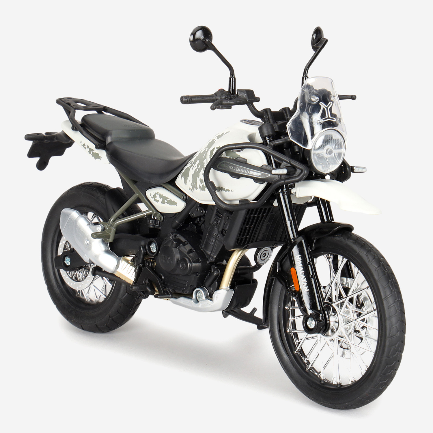 Image of ROYAL ENFIELD New Himalayan 450 1:12 Bike Scale Mode Miniature - Kamet White Car Hanging Ornament