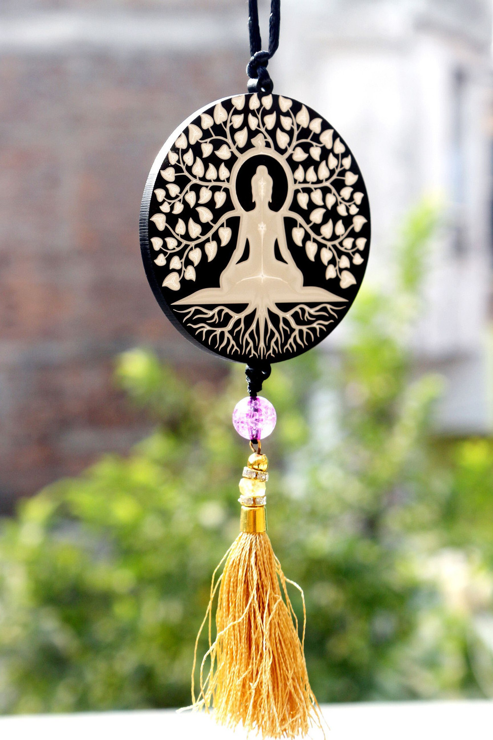 Image of f-studio Buddha Car Hanging Double Sided Laser Engraved Car Hanging Ornament