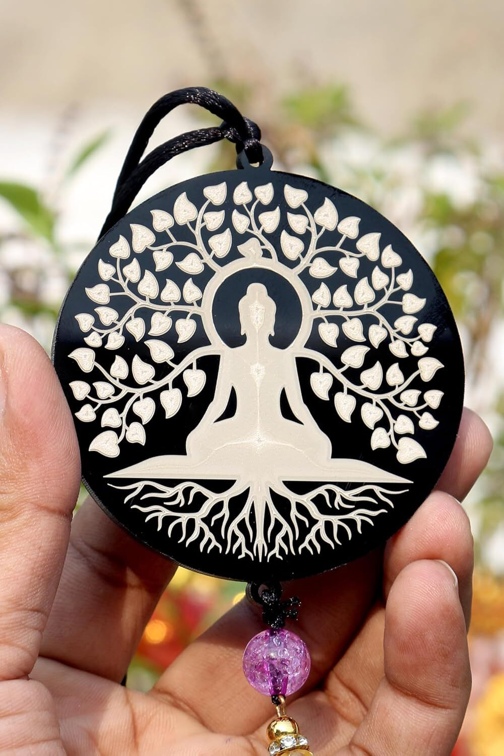 Image of f-studio Buddha Car Hanging Double Sided Laser Engraved Car Hanging Ornament