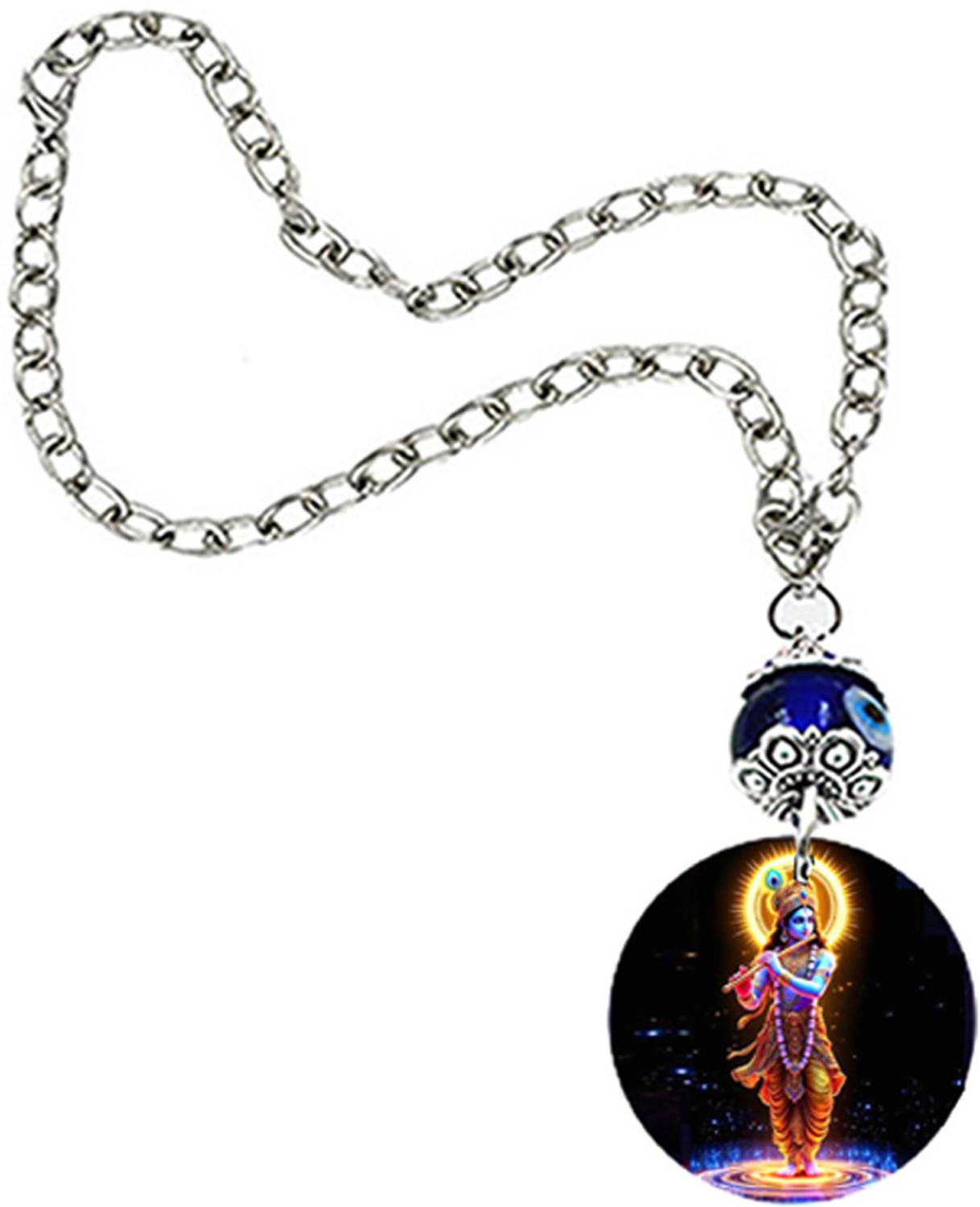 Abhiora Fashion Lord Krishna Playing Flute Evil Eye Charm Car Hanging Ornament Car Hanging Ornament