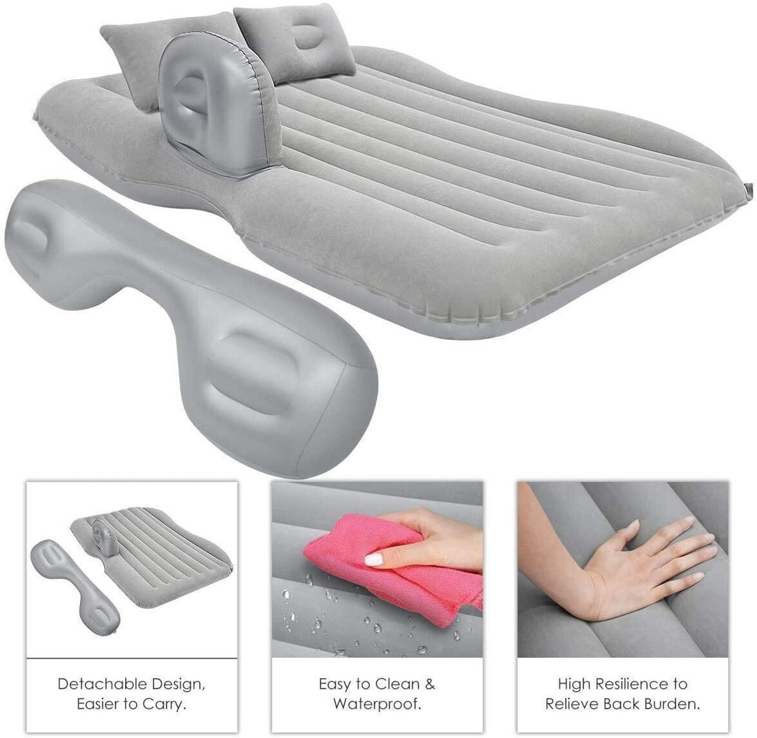 Image of vaydhi enterprise 4155 Inflatable Car Bed Mattress with Two Air Pillows, Car Inflatable Bed