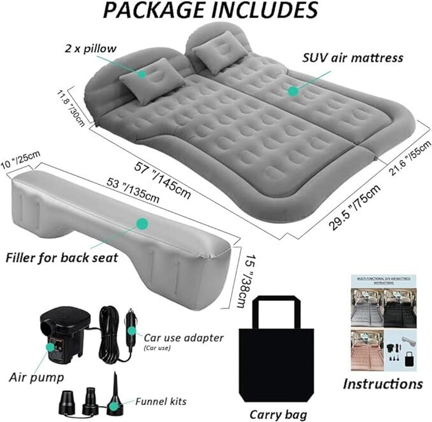Image of ALLEXTREME Air Mattress Portable & Multifunctional Car Bed with 2-Inflatable Cushion Pillows Quick Inflation Design Ideal for Sleeping & Camping Car Inflatable Bed
