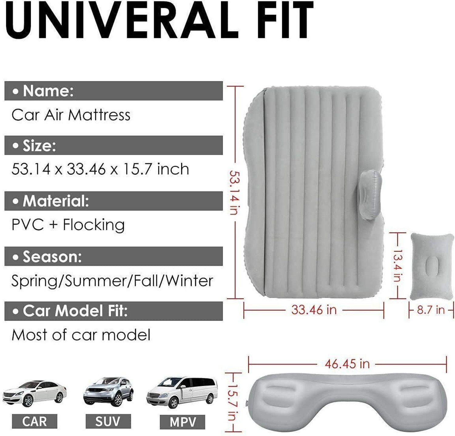 Image of vaydhi enterprise 4155 Inflatable Car Bed Mattress with Two Air Pillows, Car Inflatable Bed