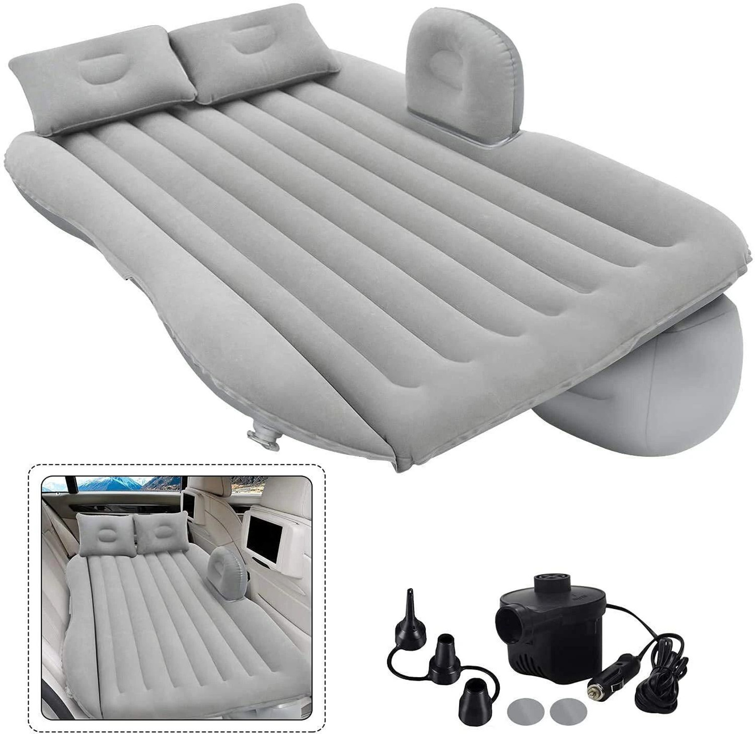 Image of vaydhi enterprise 4155 Inflatable Car Bed Mattress with Two Air Pillows, Car Inflatable Bed