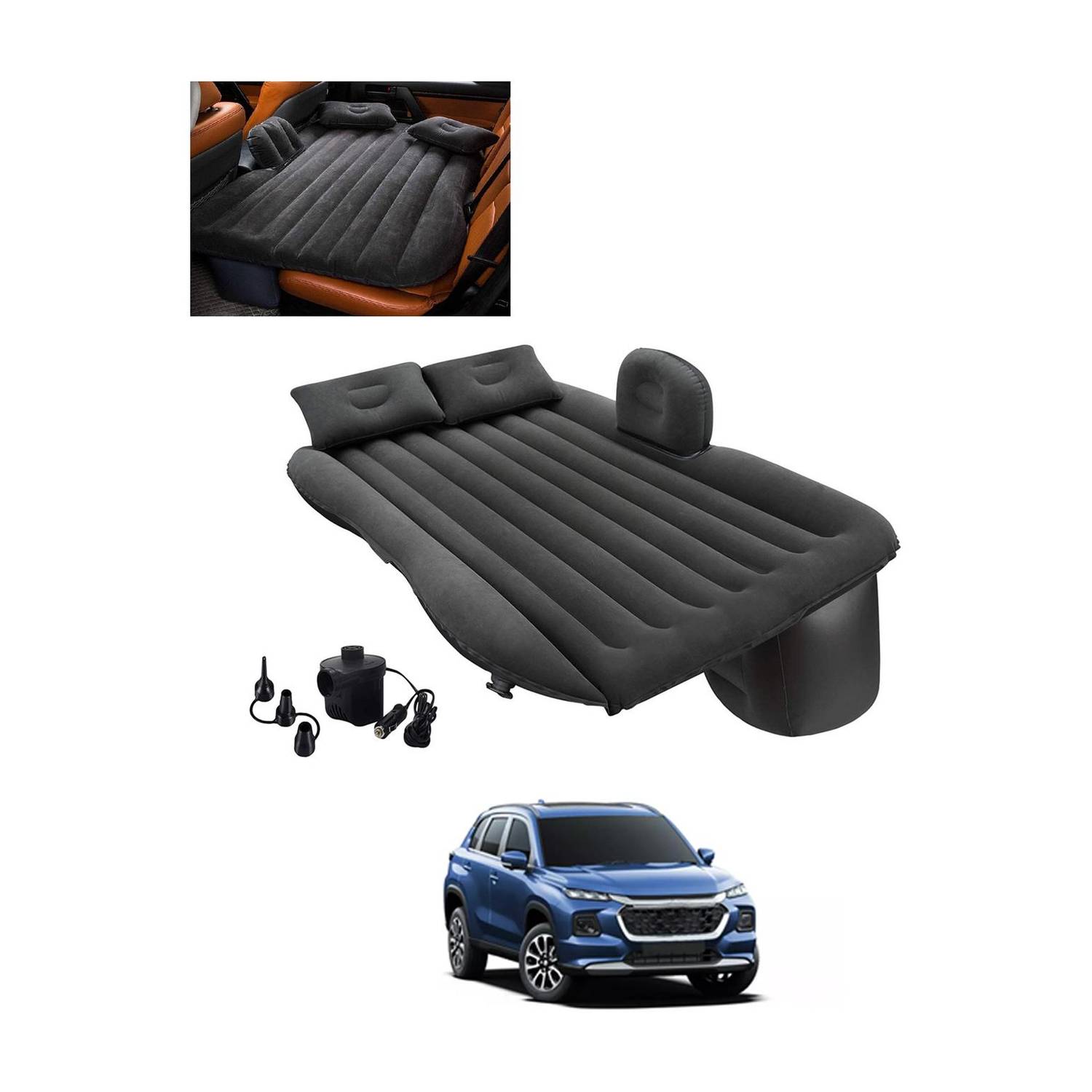 ABJD Multiuse Long-Lasting Inflatable Black Bed For Car/Home-126 Comfortable Universal Multipurpose Inflatable Black Bed For car-126 Car Inflatable Bed