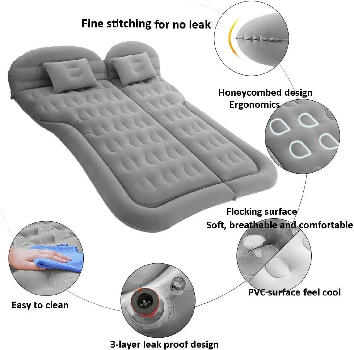 Image of ALLEXTREME Air Mattress Portable & Multifunctional Car Bed with 2-Inflatable Cushion Pillows Quick Inflation Design Ideal for Sleeping & Camping Car Inflatable Bed