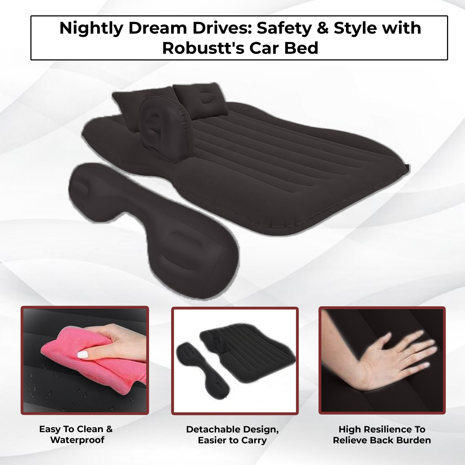 Image of Spotview Multifunctional Inflatable Car Bed Mattress with Two Air Pillows Polyester 2 Seater Inflatable Sofa