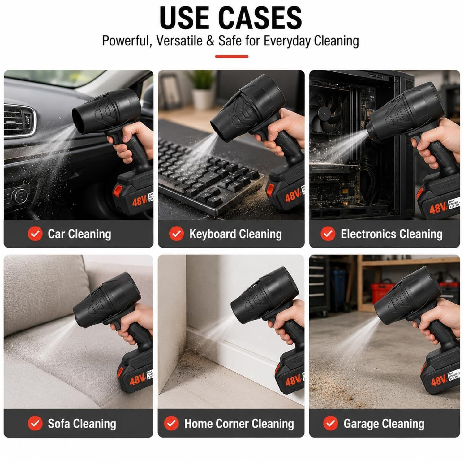 Image of RINMAY Handheld Electric Portable Air Blower Turbo Jet Blower Cordless 48V Handheld High Powerful Blow Brushless Car,Home Corner, Road Cleaning Vehicle Interior Cleaner