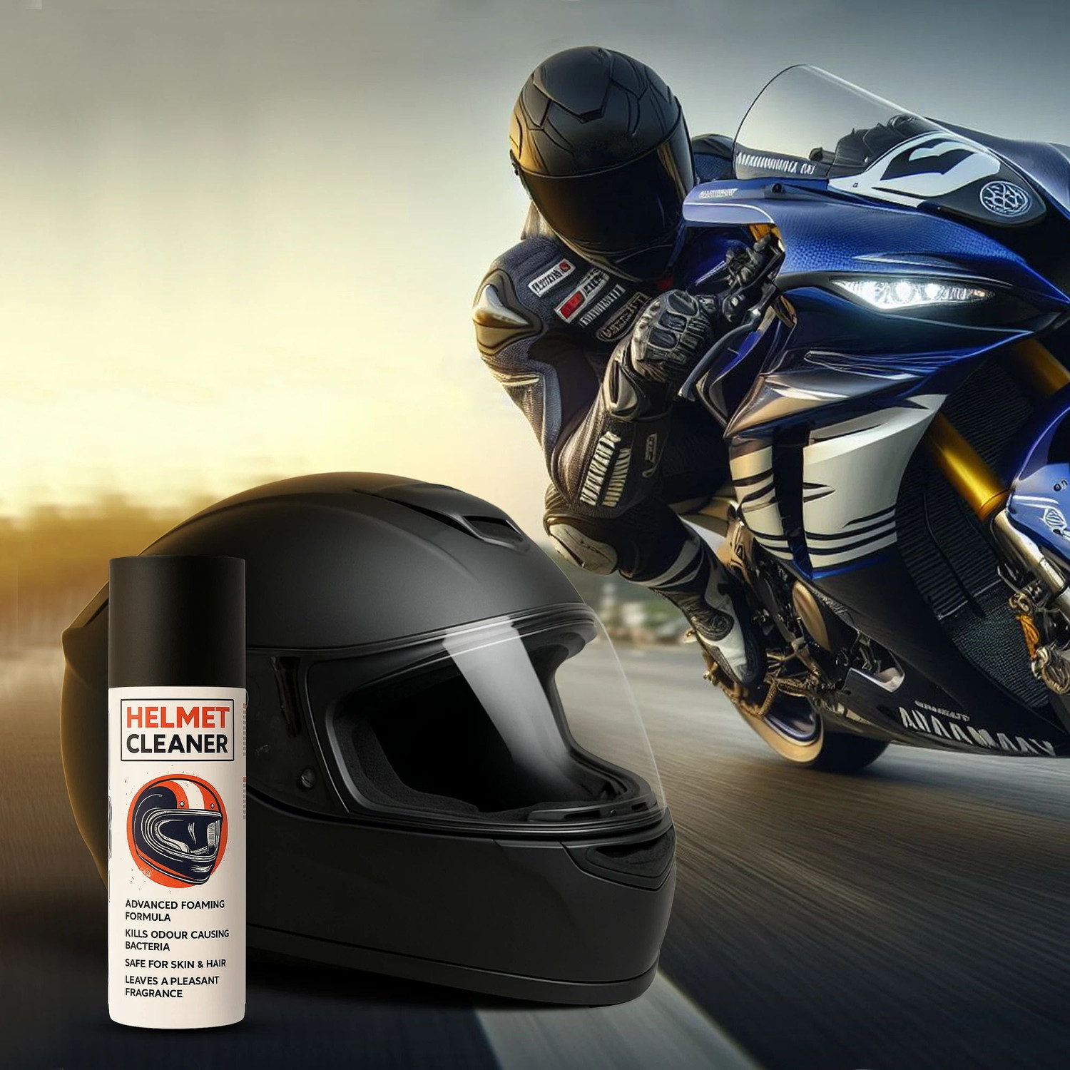 Image of ShineXPro Anti-Bacterial Foaming Helmet Cleaning Spray - Helmet Cleaner & Microfiber Cloth - Deep Clean, Safe for Hair & Skin, Freshens Vehicle Interior Cleaner
