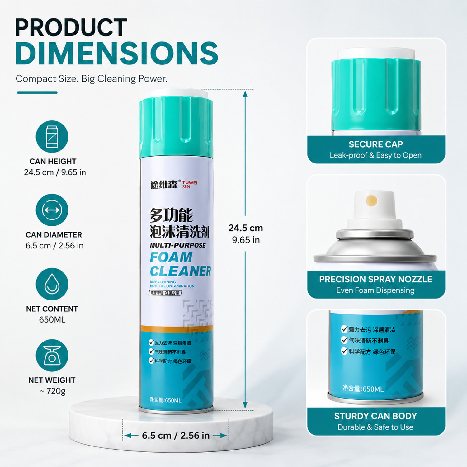 Image of AKSHAR All Purpose Foam Cleaner 650ml FOAM650 Vehicle Interior Cleaner