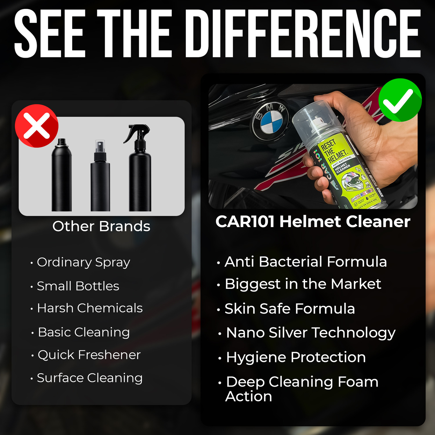 Image of Car 101 Helmet Cleaner Aqua Spray With Towel | Helmet Interior Cleaner Helmet Cleaner - Pack of 2 Vehicle Interior Cleaner (160 ml)