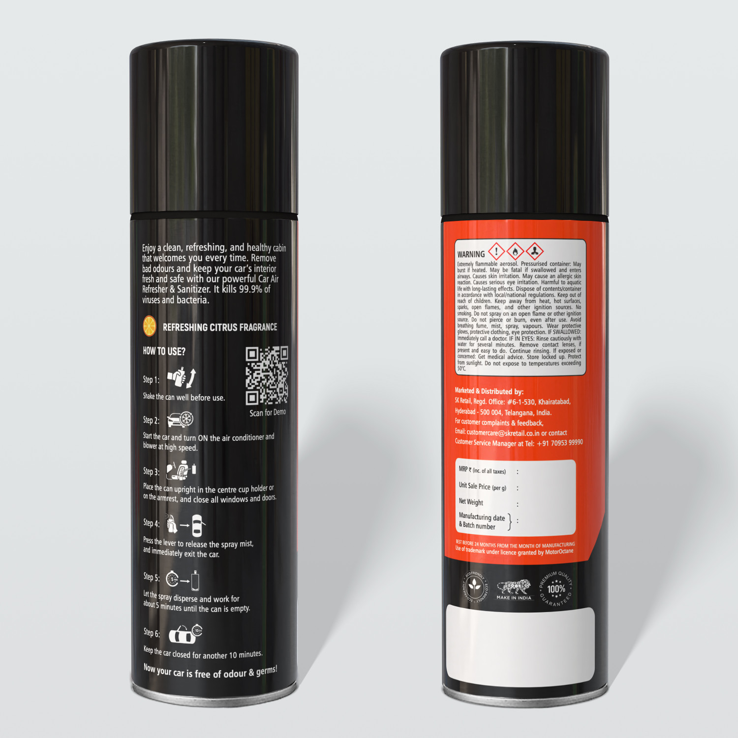 Image of MOTOROCTANE Car Air Refresher & Sanitizer Spray AC Disinfectant, Sanitizes Cabin, New Car Smell - Citrus Fragrance Vehicle Interior Cleaner