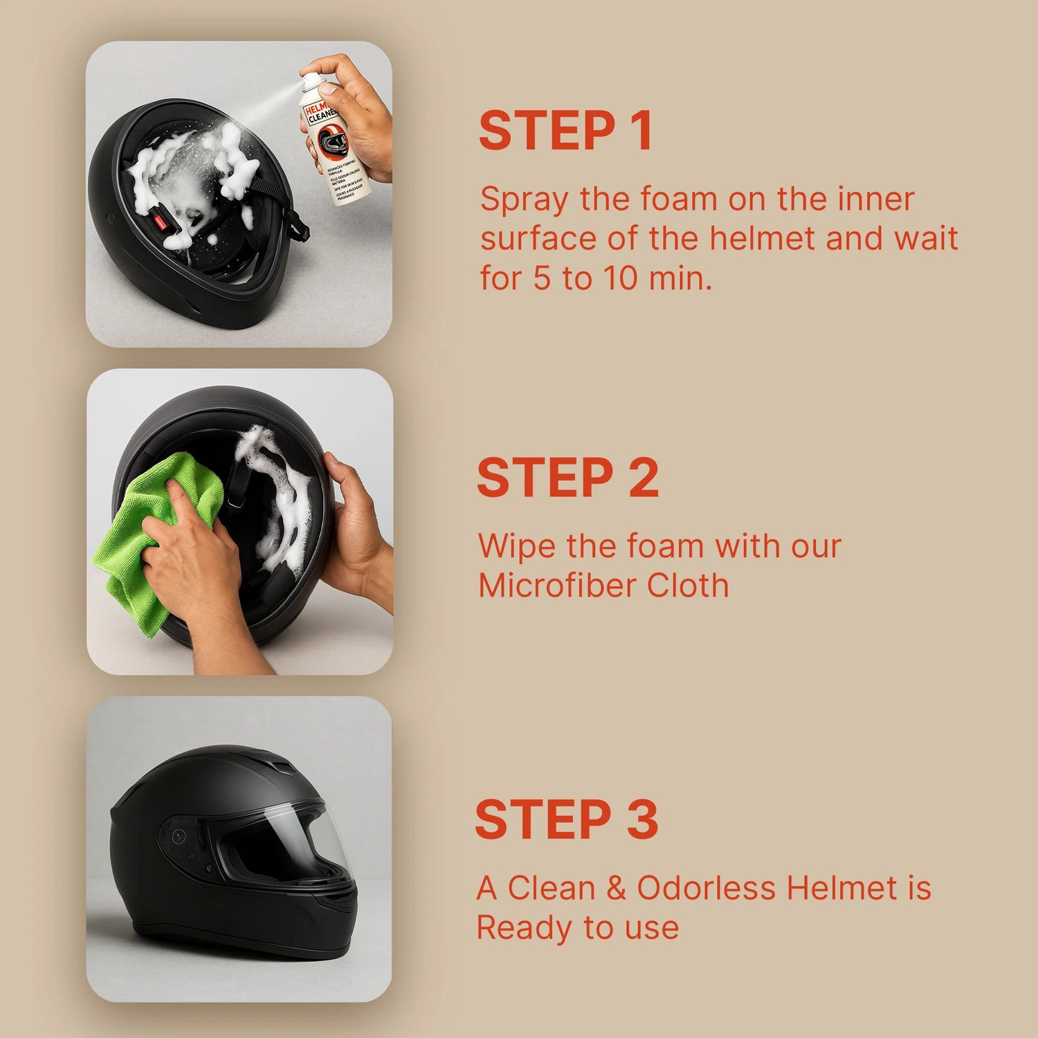 Image of ShineXPro Anti-Bacterial Foaming Helmet Cleaning Spray - Helmet Cleaner & Microfiber Cloth - Deep Clean, Safe for Hair & Skin, Freshens Vehicle Interior Cleaner