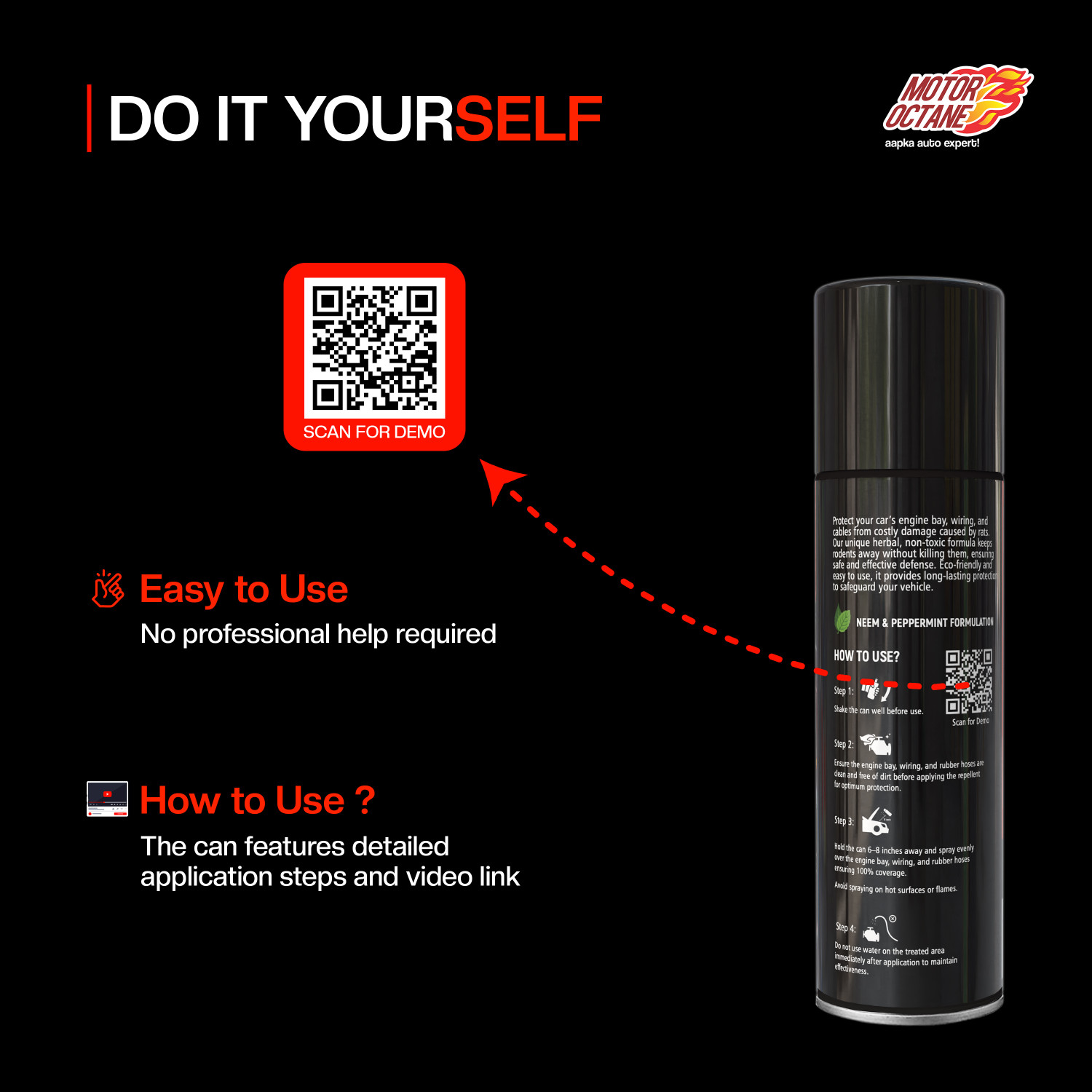 Image of MOTOROCTANE Car Rat Protect Spray for Engine Bay, Cables & Rubber Hoses, Electrical Wiring