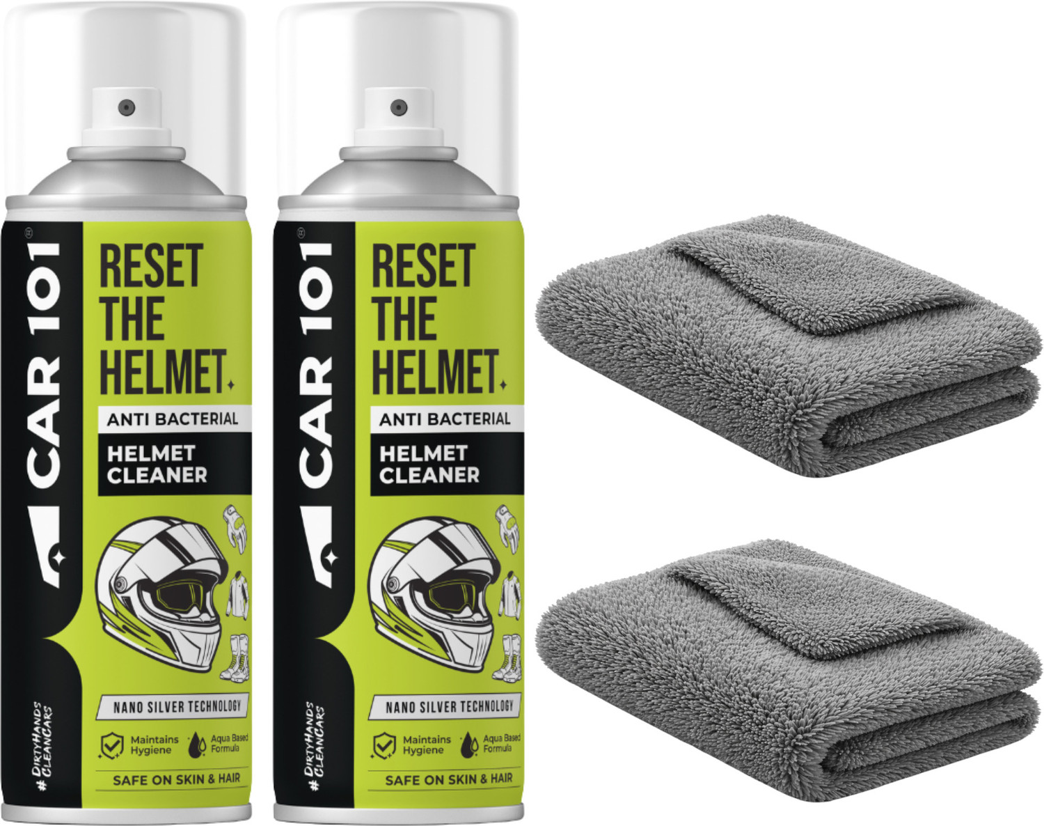 Image of Car 101 Helmet Cleaner Aqua Spray With Towel | Helmet Interior Cleaner Helmet Cleaner - Pack of 2 Vehicle Interior Cleaner (160 ml)