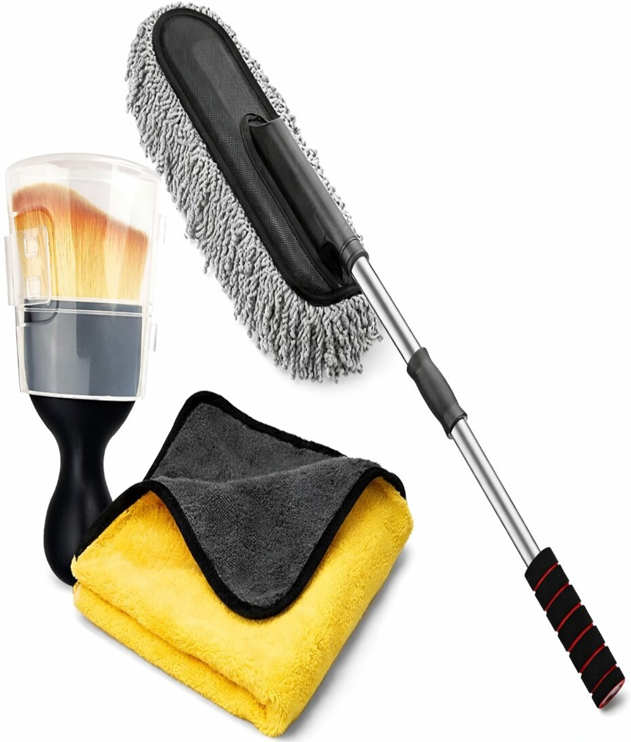 Image of JUNJULA Car Cleaning Kit 3pcs - Microfiber Duster, AC Vent Brush & Cleaning Towel J524256 Vehicle Interior Cleaner