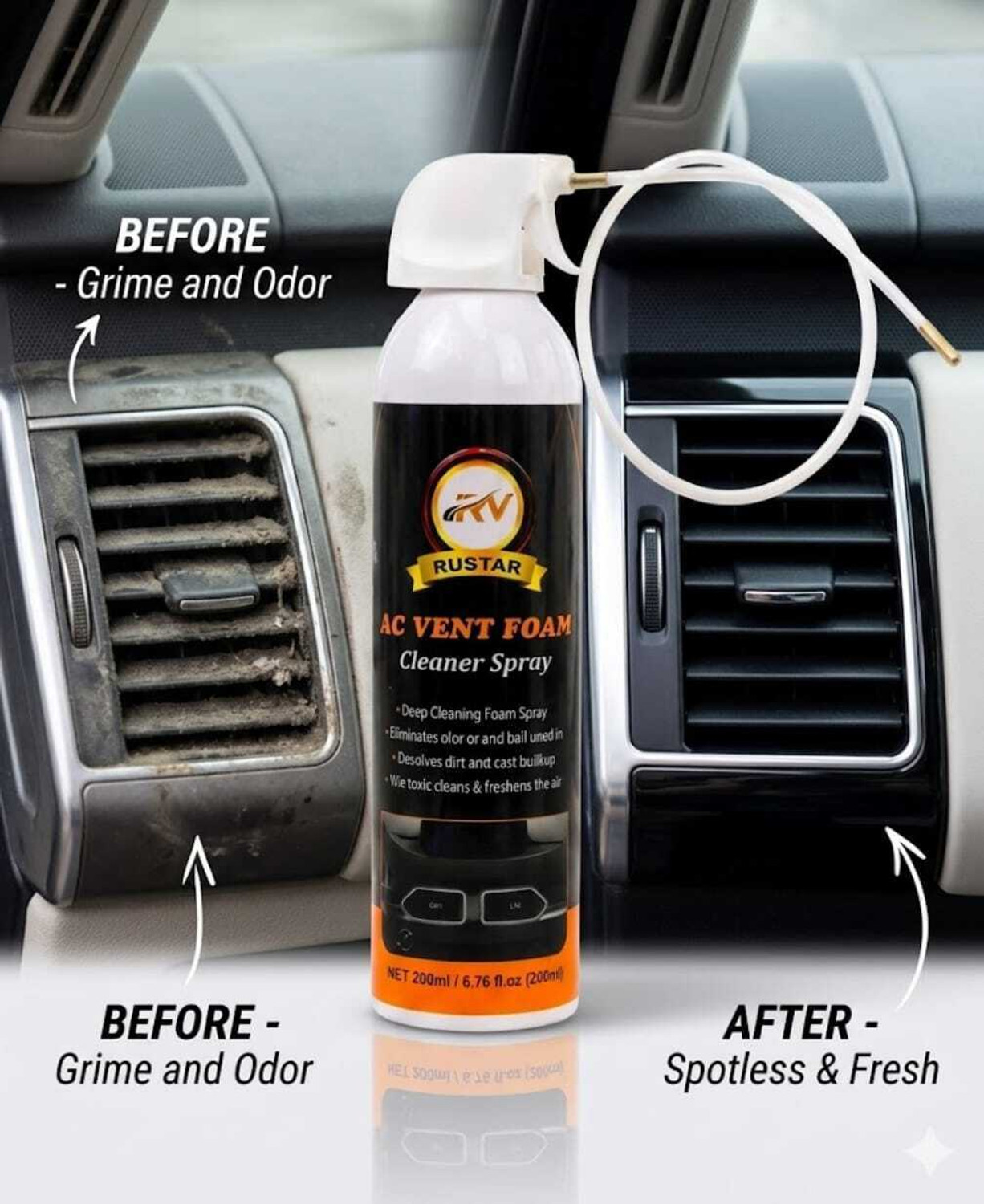 Image of RUSTAR Car AC Vent & Duct /Dust Cleaner Foam Spray with Long Nozel Pipe |Removes Dust And Mould from AC | Vehicle Interior Cleaner