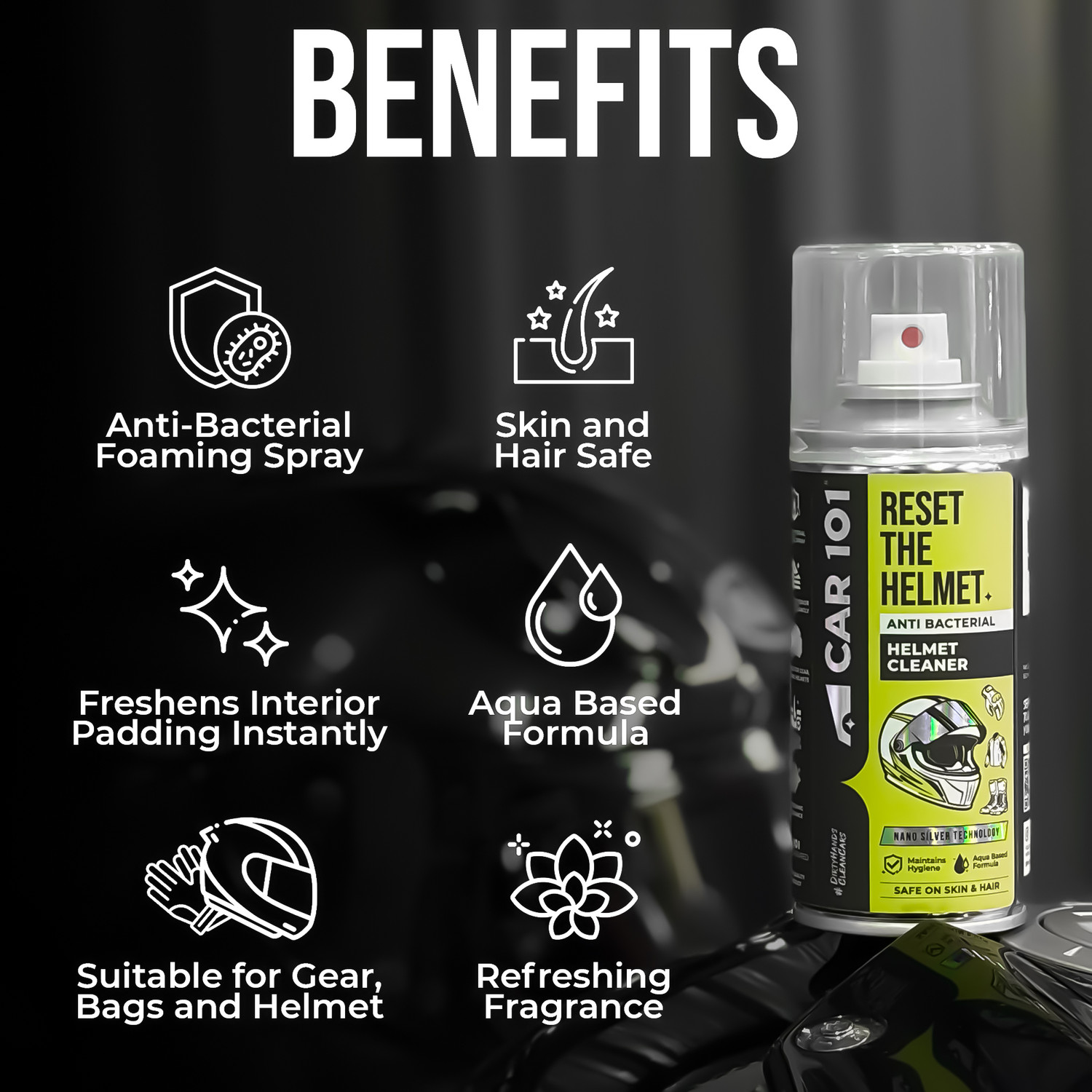 Image of Car 101 Helmet Cleaner Aqua Spray With Towel | Helmet Interior Cleaner Helmet Cleaner - Pack of 2 Vehicle Interior Cleaner (160 ml)