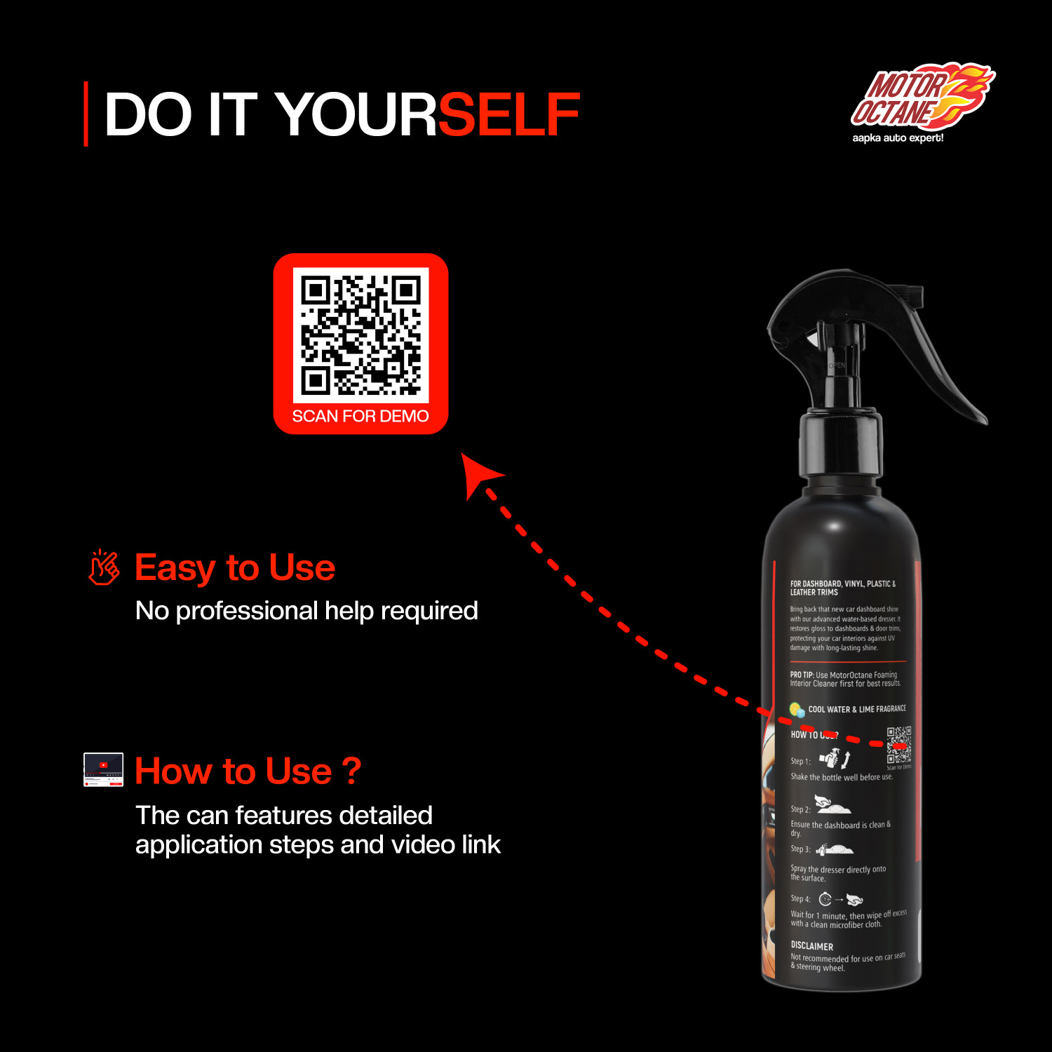 Image of MOTOROCTANE Car Dashboard Polish & Protectant Car Polish for Interior Plastic, Vinyl & Leather Trims - Lime Fragrance Vehicle Interior Cleaner