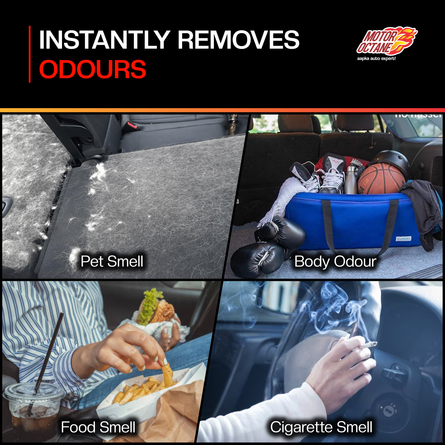 Image of MOTOROCTANE Car Air Refresher & Sanitizer Spray AC Disinfectant, Sanitizes Cabin, New Car Smell - Citrus Fragrance Vehicle Interior Cleaner