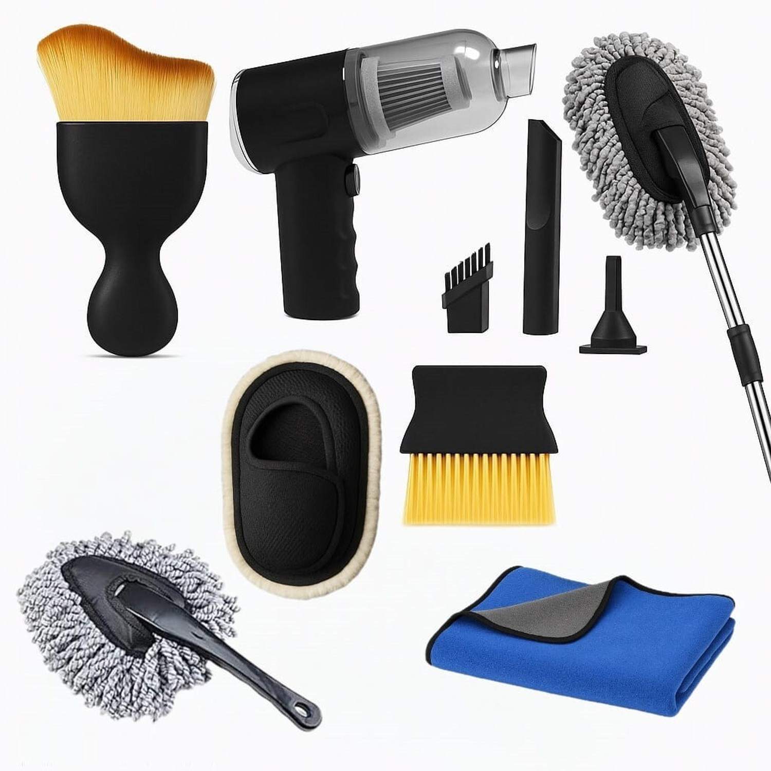 Image of JUNJULA 7pcs Car Vacuum,Car Duster Kit,Interior & Exterior Car Cleaning Combo
