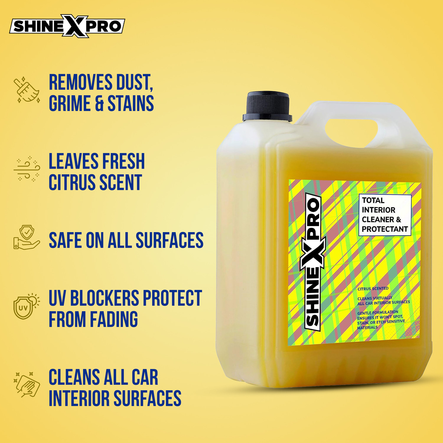 Image of ShineXPro Total Interior Cleaner - Citrus Scent, Infused UV Blockers Protect From Fading - Car Interior Cleaner - Safe As Car Seat Cleaner & For All Interior Surfaces Vehicle Interior Cleaner