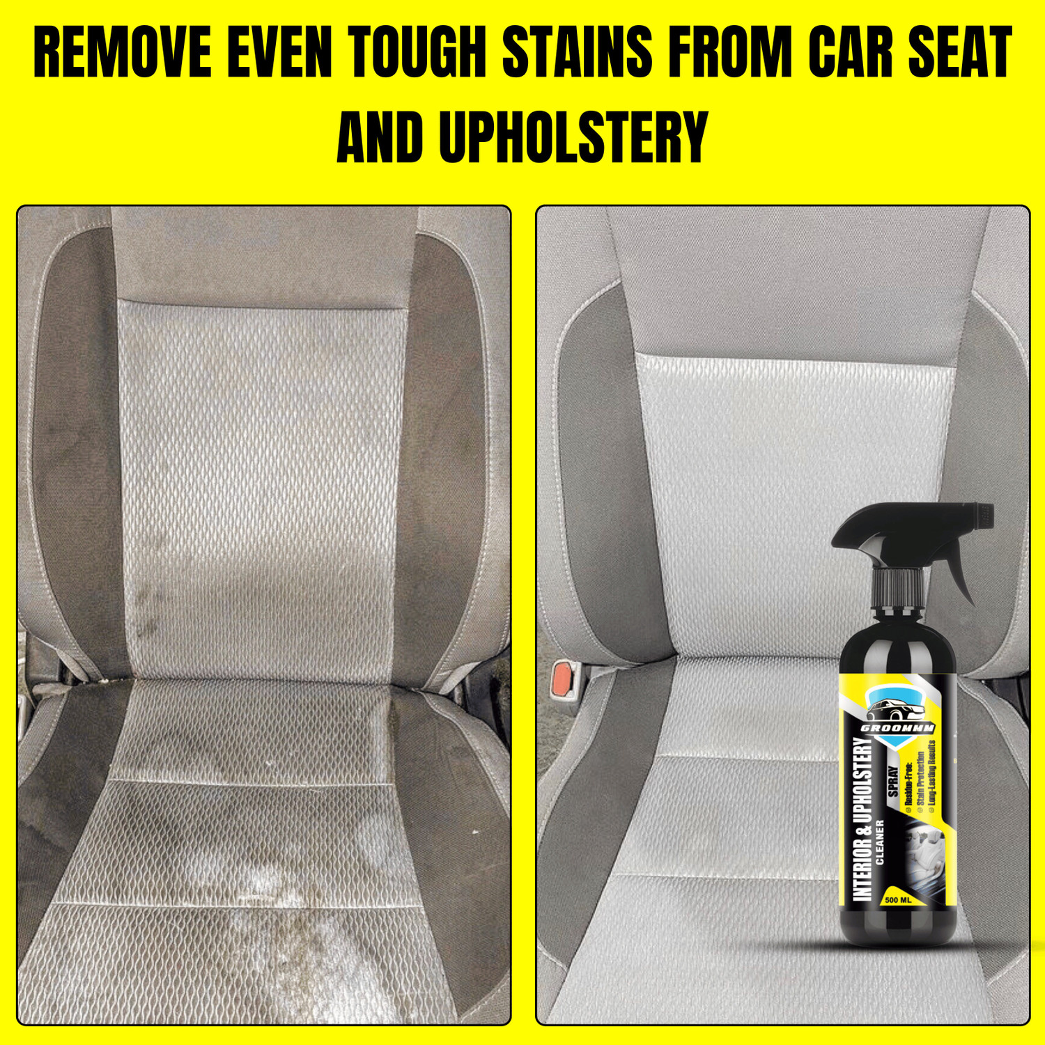Image of Groommm Car Interior Cleaner & Dashboard Polish Combo (500Ml X 2) With Microfiber Cloth GRM DASH UPHOL COMBO Vehicle Interior Cleaner