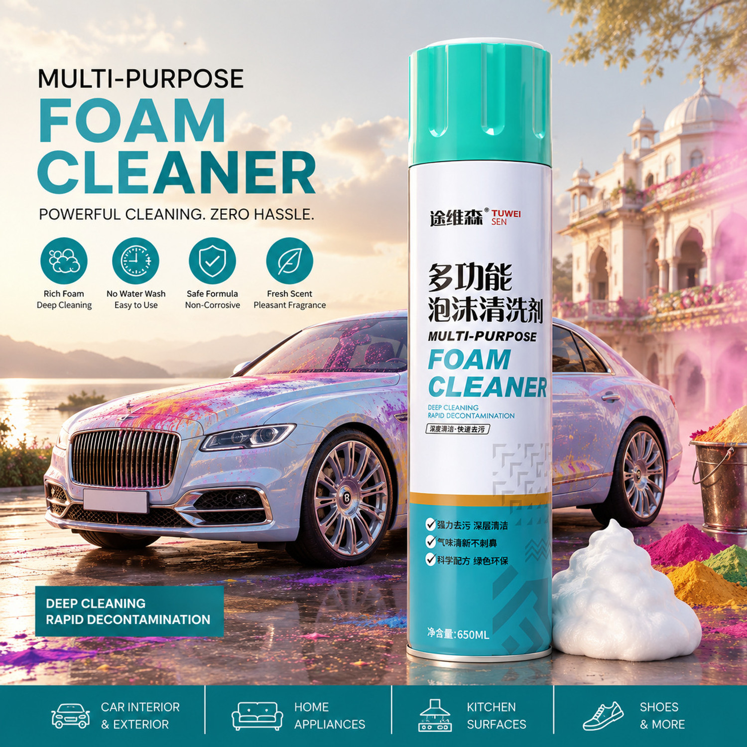 Image of AKSHAR All Purpose Foam Cleaner 650ml FOAM650 Vehicle Interior Cleaner