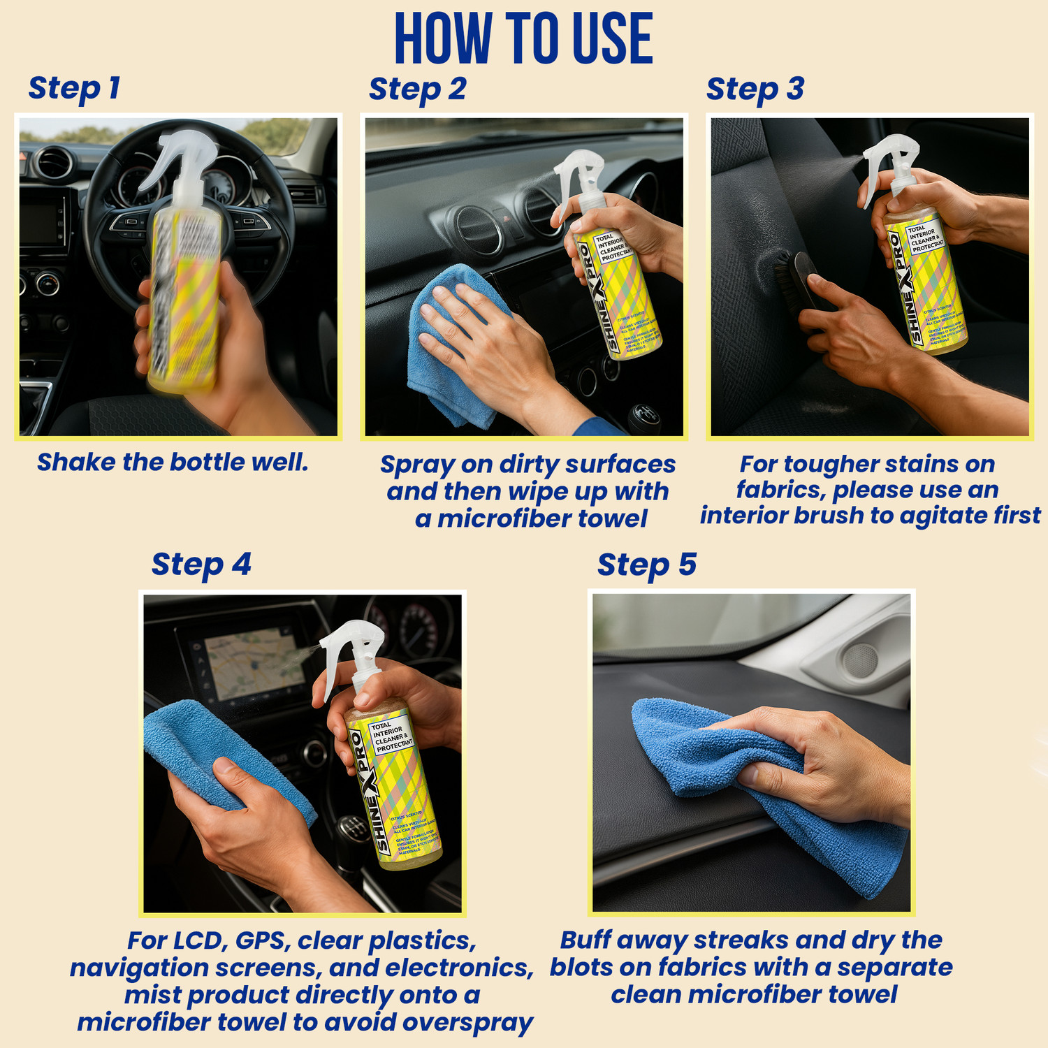 Image of ShineXPro Total Interior Cleaner - Citrus Scent, Infused UV Blockers Protect From Fading - Car Interior Cleaner - Safe As Car Seat Cleaner & For All Interior Surfaces Vehicle Interior Cleaner