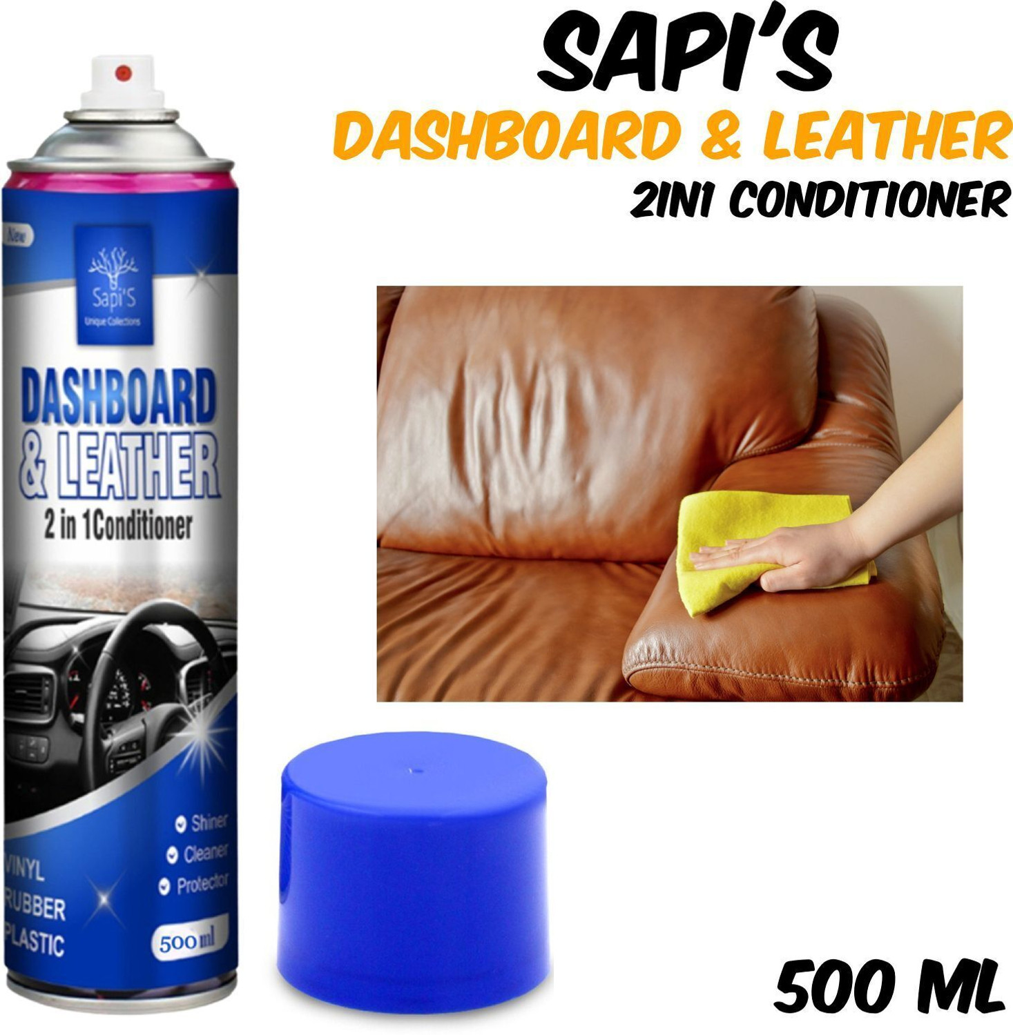 Image of SAPI'S Dashboard & Leather 2in1 Cleaner & protector Dashboard & Leather 2in1 conditioner, Foam cleaner 350 ml Vehicle Interior Cleaner