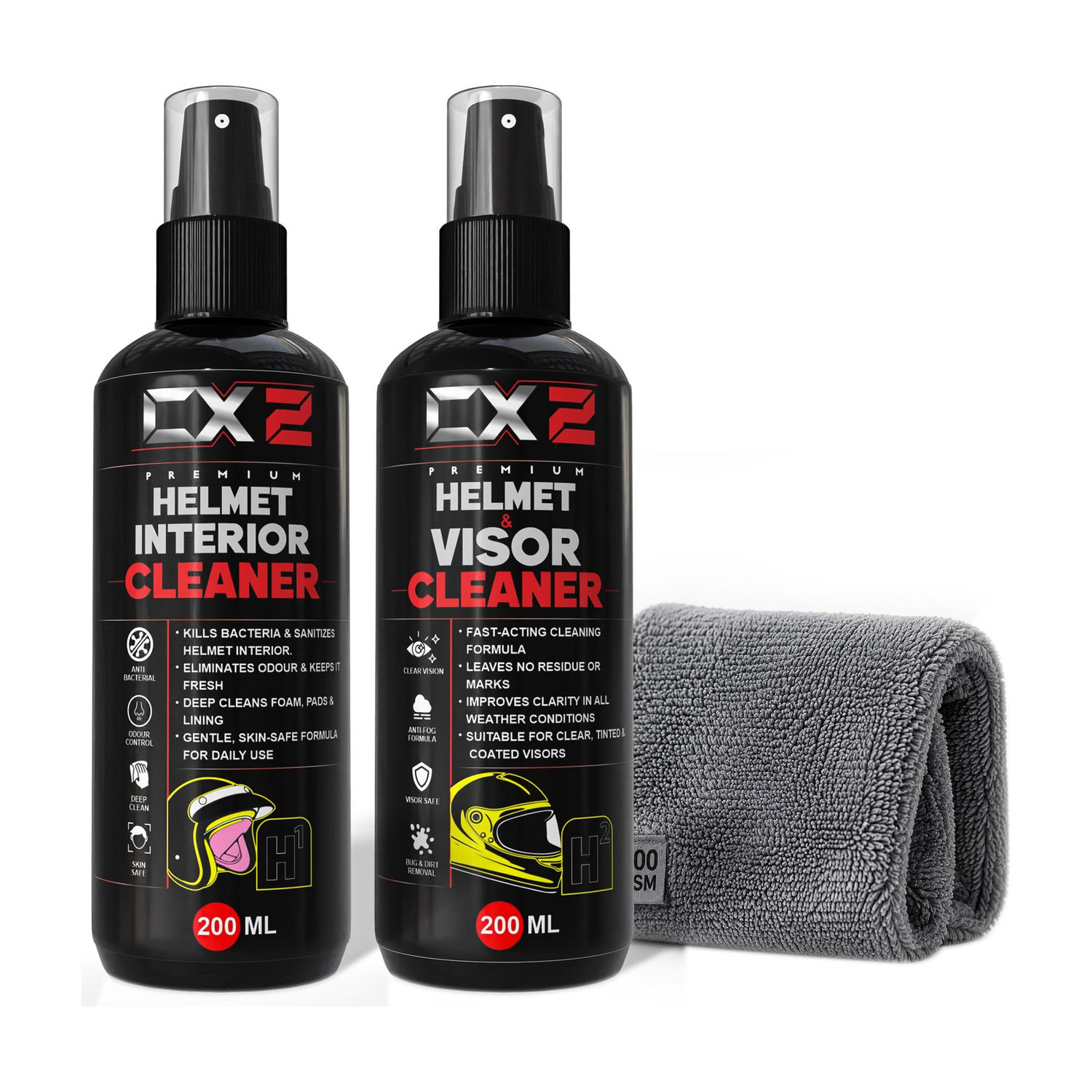 Image of CX2 Anti Bacterial Spray for H1 Helmet Interior and H2 Exterior Cleaner Kit Quick Dry Formula, Removes Sweat & Smell, Helmet Cleaning Liquid for Helmets Vehicle Interior Cleaner (400 ml)