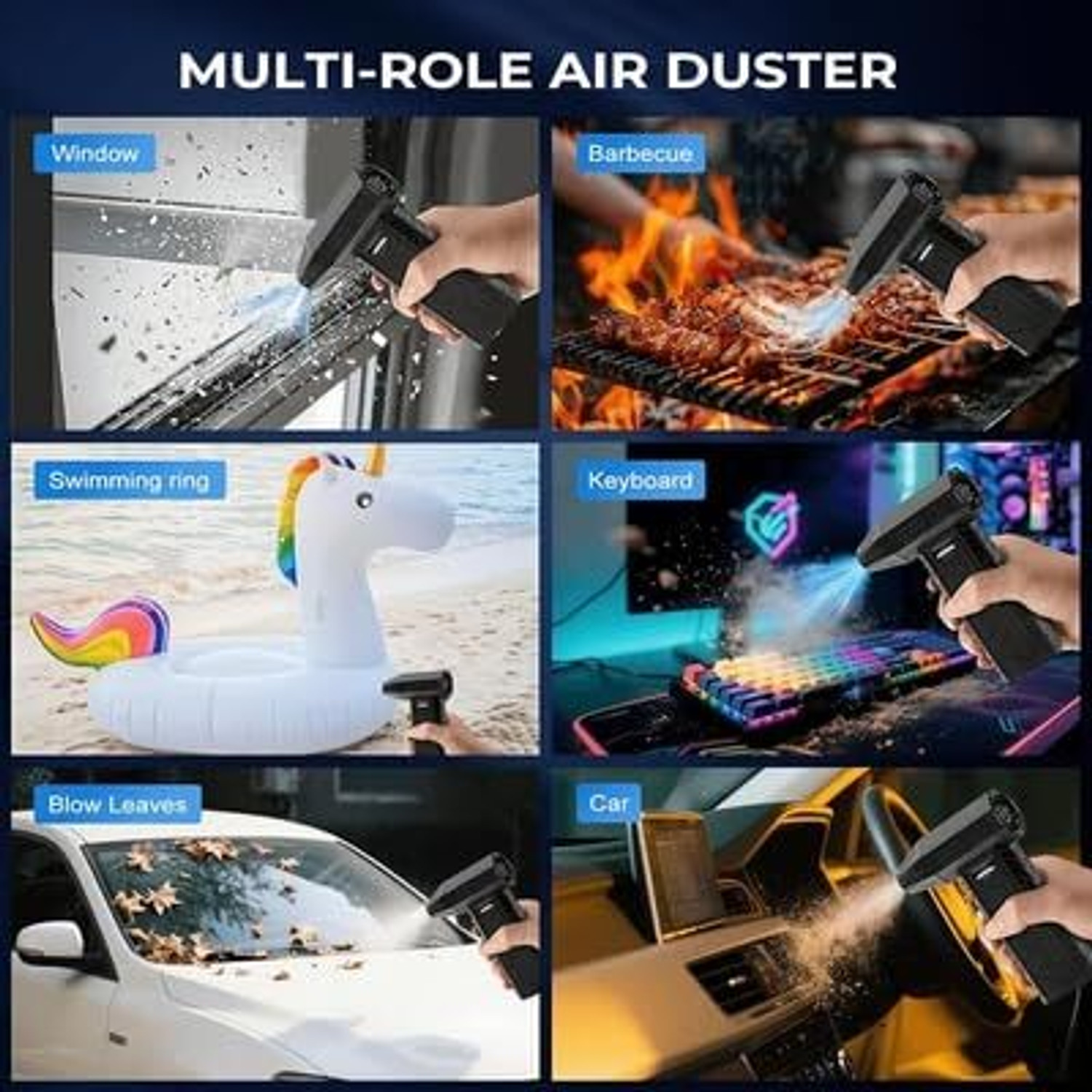 Image of JUNJULA Portable Electric Air Duster & Vacuum Cleaner | 18000 RPM Brushless Motor Portable Electric Air Duster & Vacuum Cleaner | 180000 RPM Brushless Motor Vehicle Interior Cleaner