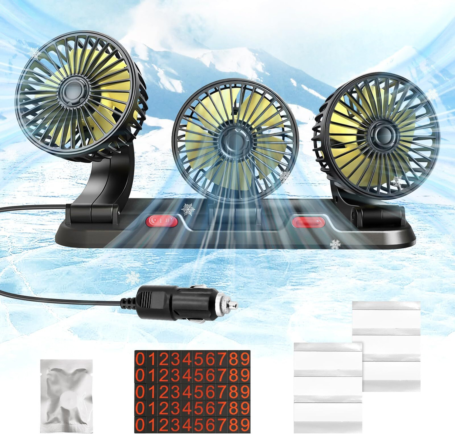 Image of EliteAuto high speed moveable triple head Car Turbine Green Fan 12V With 360 Degree Car Interior Fan