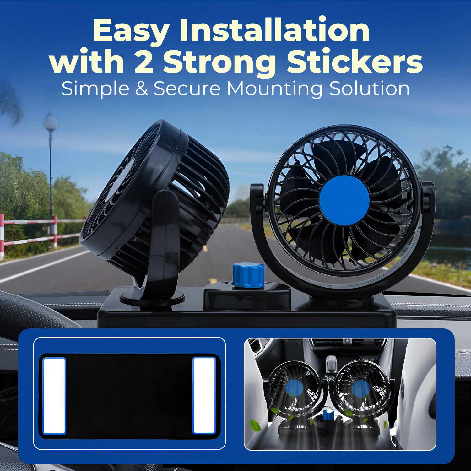 Image of Wagzo Mitchell 12V Car Dashboard Double Head Fan 360 Rotatable 2 Speed Cooling Fan Car Interior Fan