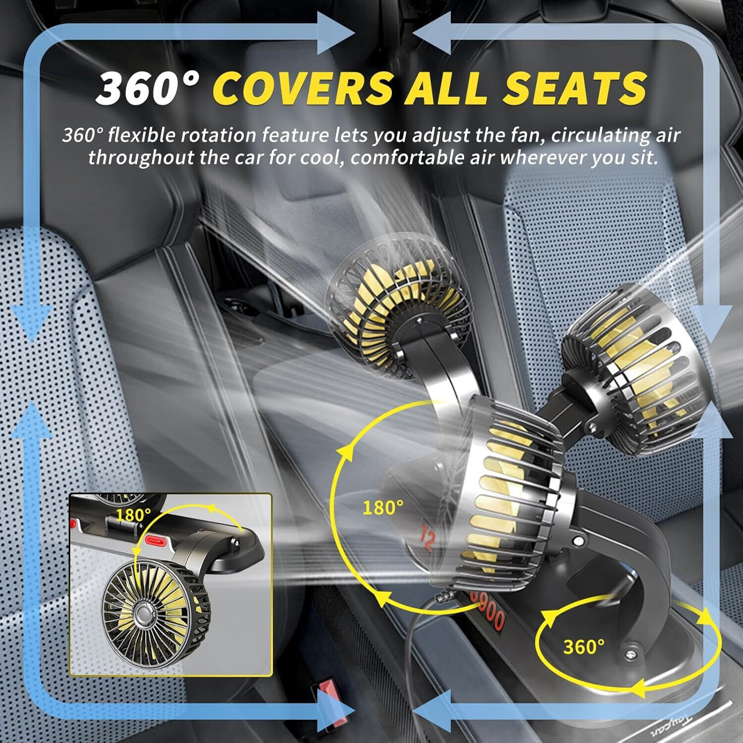 Image of EliteAuto high speed moveable triple head Car Turbine Green Fan 12V With 360 Degree Car Interior Fan