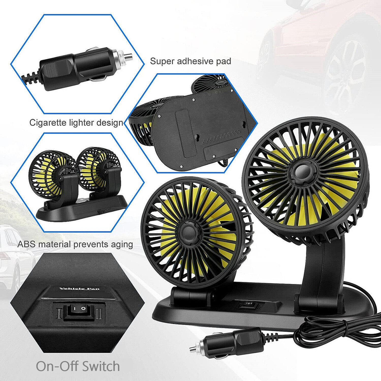 Image of Genipap High Speed Moveable head Car Cooling Fan 12V With 360 Degree -AX2833 Car Interior Fan