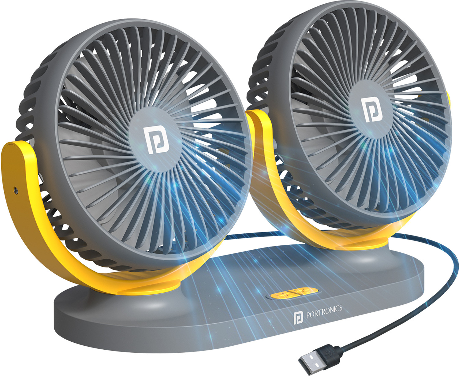 Image of Portronics Twin Cool Dual Head USB Powered Fan, 360 Rotatable, 3-Speed, 12V /24V Car Interior Fan