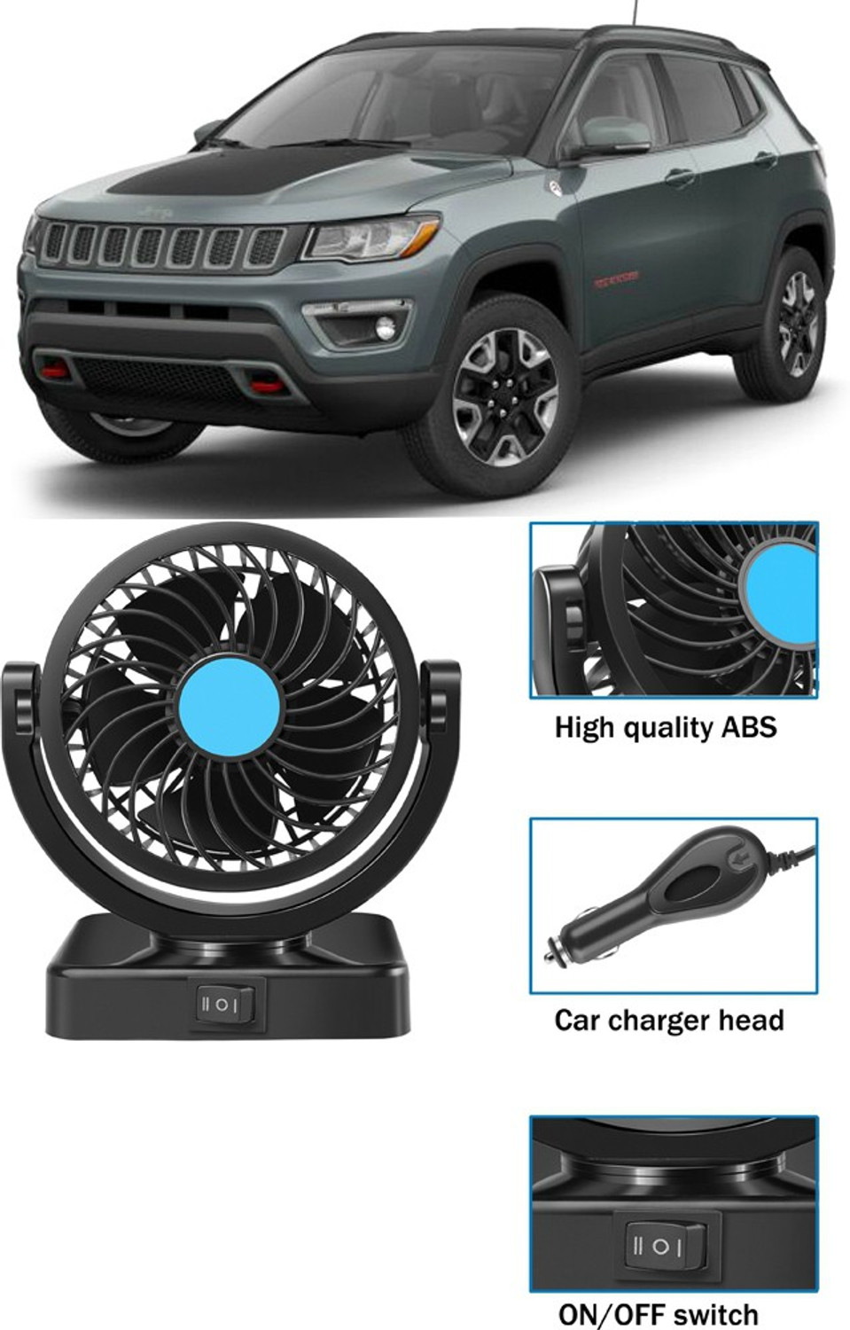 Image of YUNEIK Cooling Car Fan 360 Degree Rotatable For vehicle-Y 221 Car Interior Fan