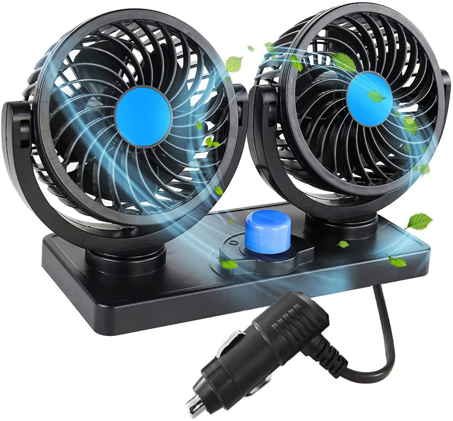 Ajeetech Mitchell 12V DC Electric CarFan 360 Degree Rotatable Dual Head 2 Speed Cooling Car Interior Fan