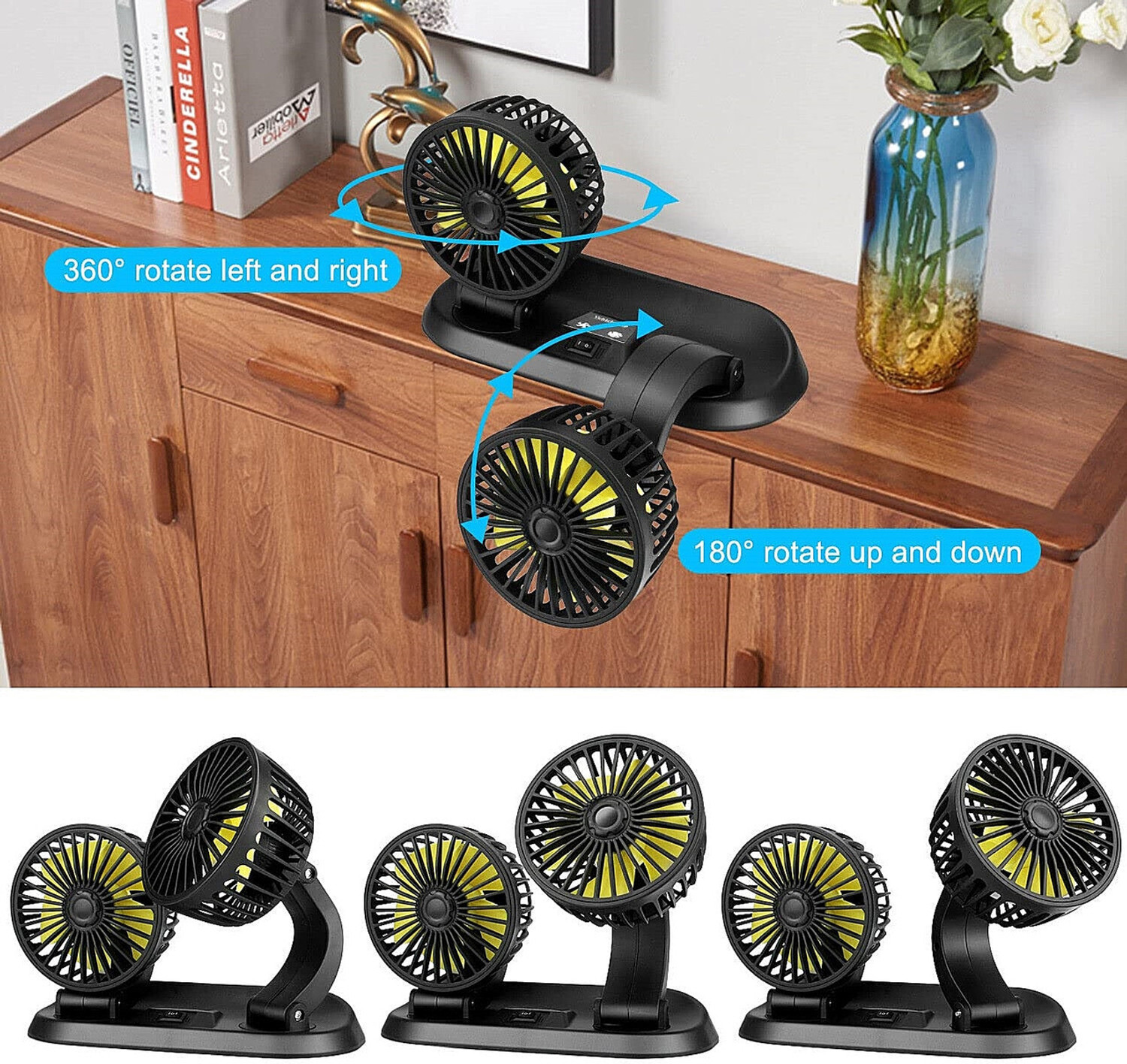 Image of Genipap High Speed Moveable head Car Cooling Fan 12V With 360 Degree -AX2833 Car Interior Fan