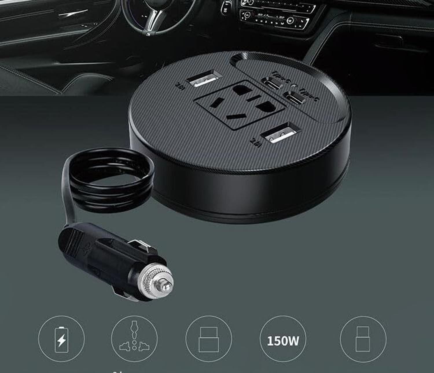 Image of varnirajimportexport Portable Car Power Inverter DC 12V /24V to AC 220V - Dual USB 3.1A Type-C Car Inverter