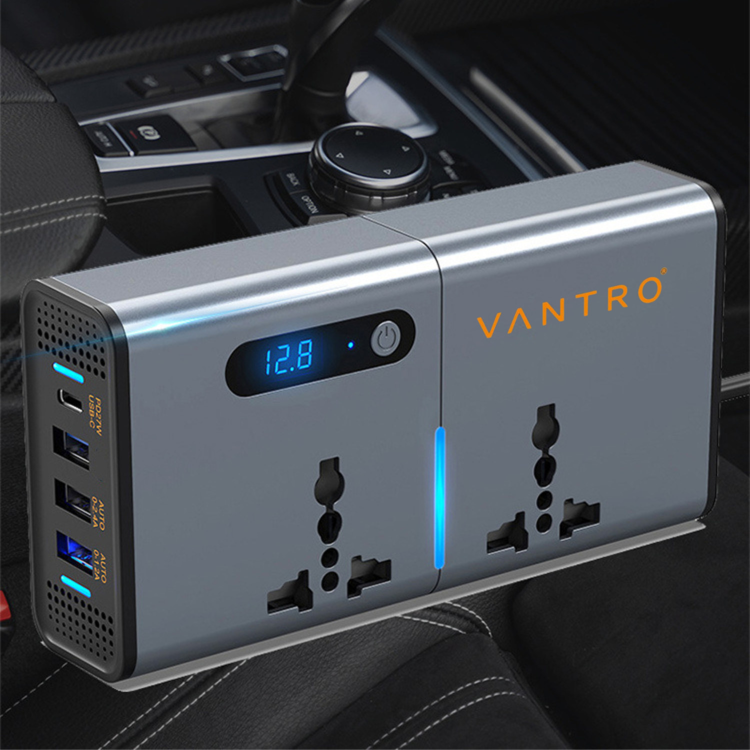 Image of Vantro Car Inverter with 1.2A&2.4A USB, 1 QC3.0 USB and 1 Type C Ports Car Inverter