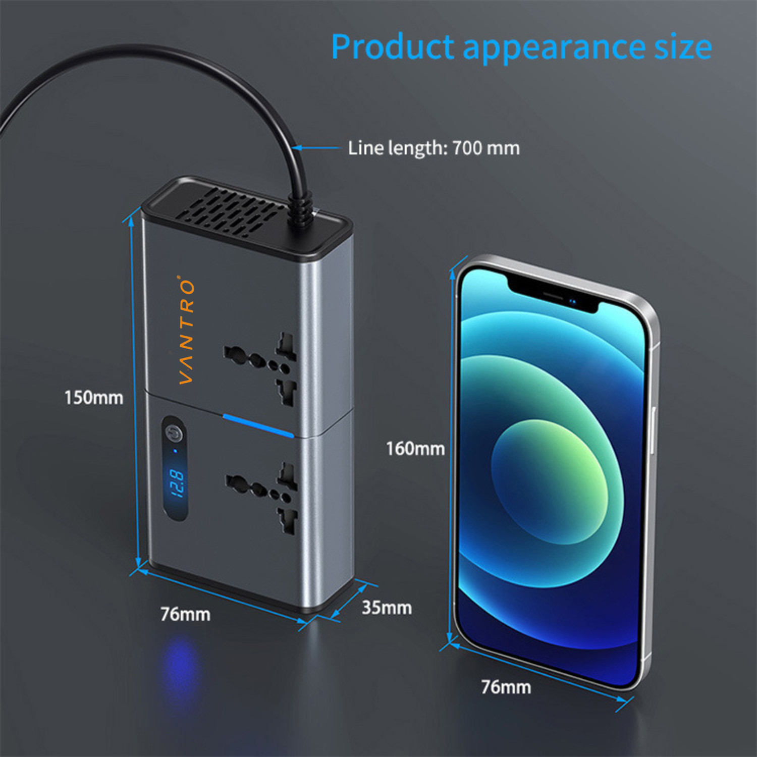 Image of Vantro Car Inverter with 1.2A&2.4A USB, 1 QC3.0 USB and 1 Type C Ports Car Inverter
