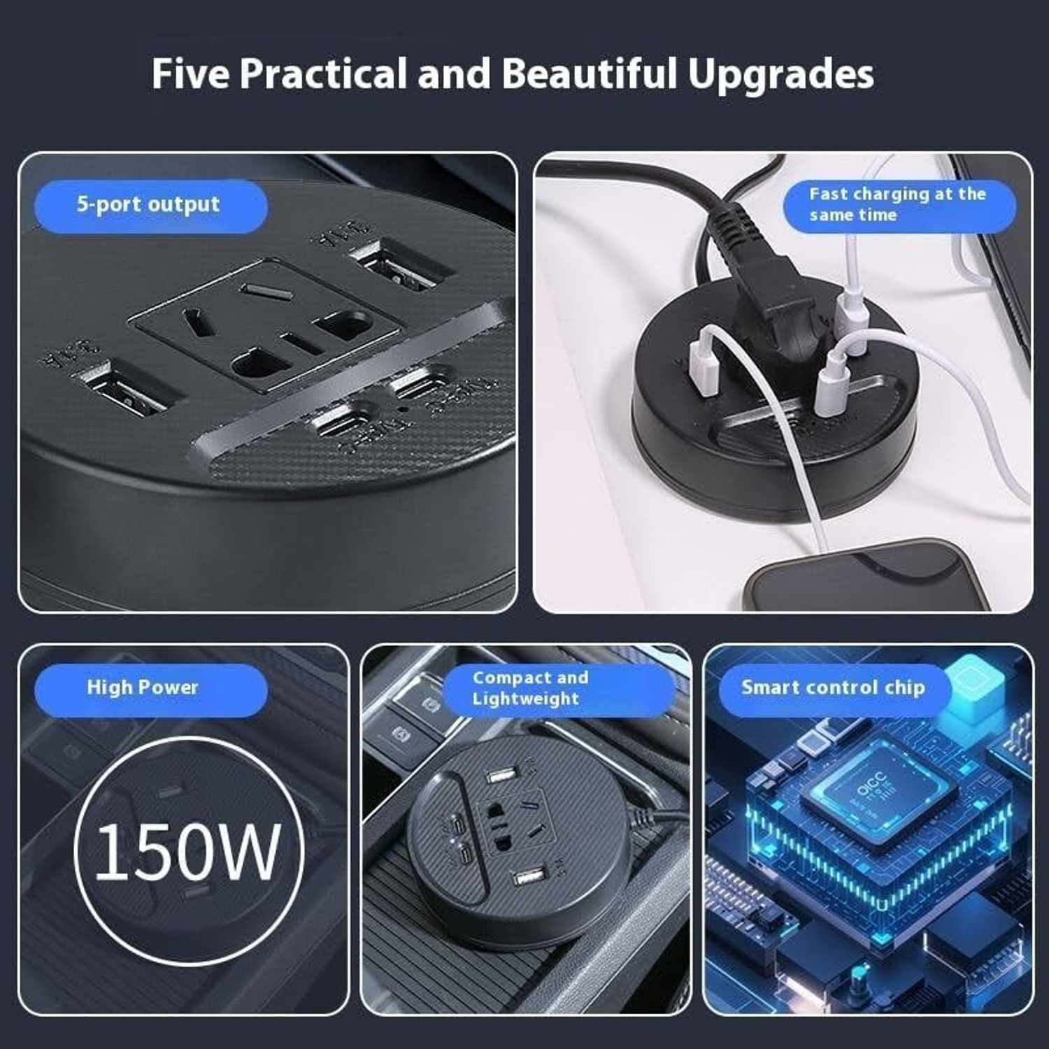 Image of varnirajimportexport Portable Car Power Inverter DC 12V /24V to AC 220V - Dual USB 3.1A Type-C Car Inverter