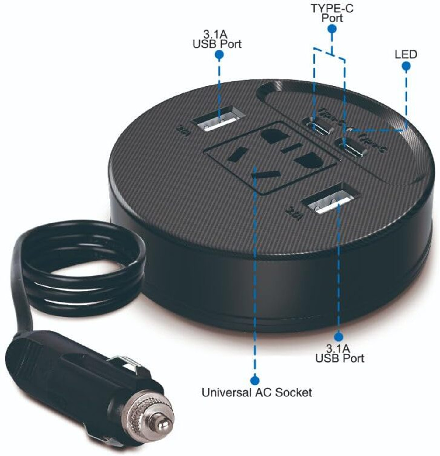 Image of varnirajimportexport Portable Car Power Inverter DC 12V /24V to AC 220V - Dual USB 3.1A Type-C Car Inverter