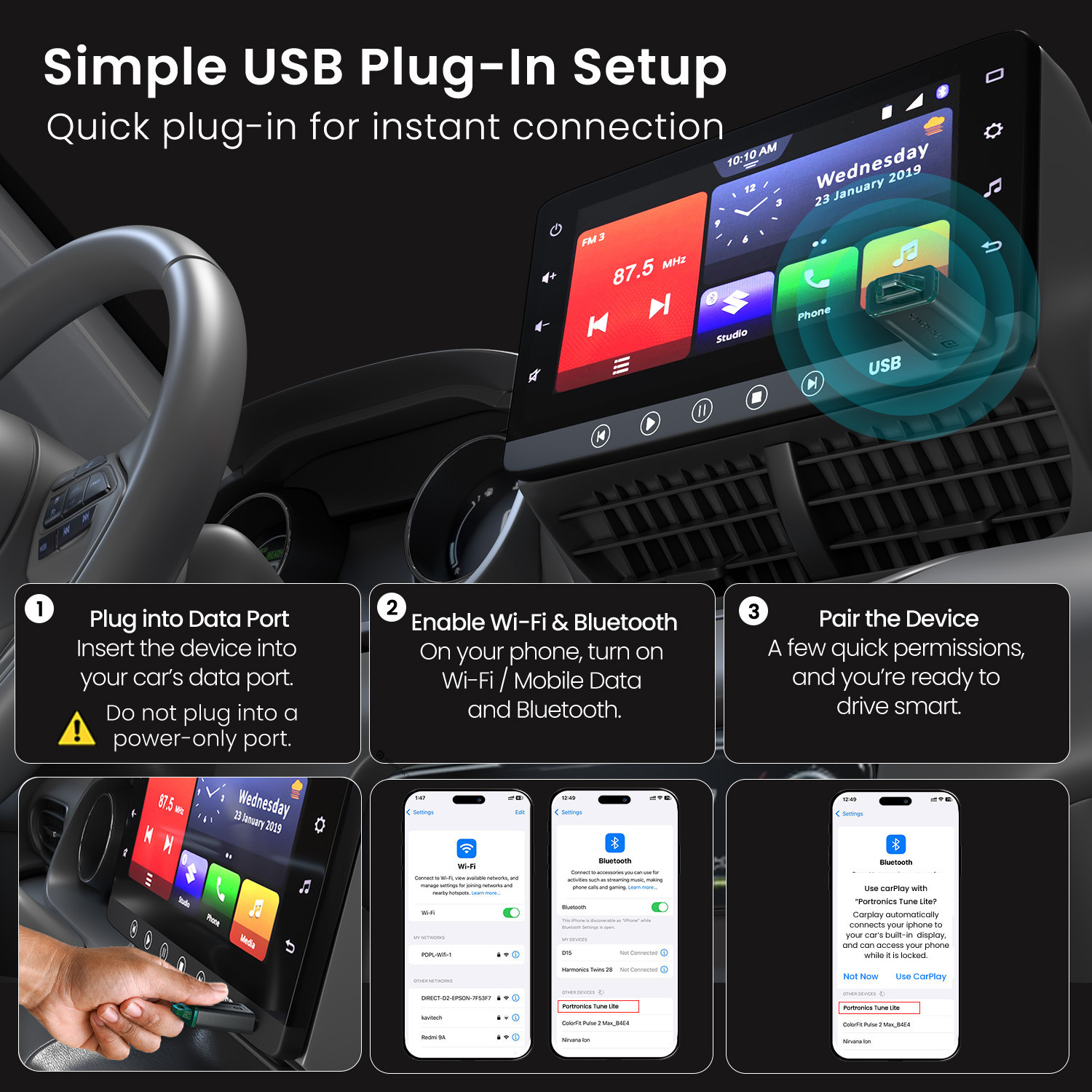 Image of Portronics v5.0 Car Bluetooth Device with Audio Receiver