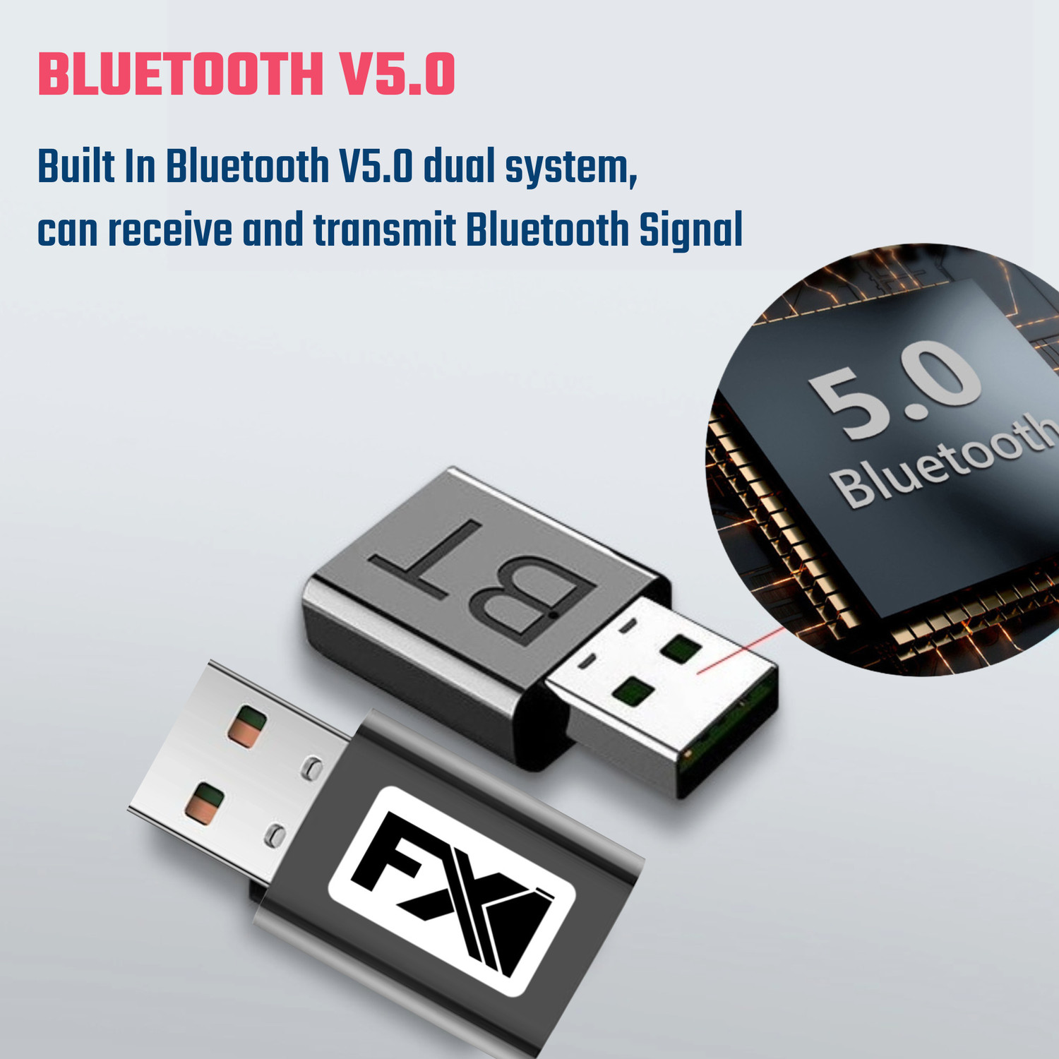 Image of FXI v5.0 Car Bluetooth Device with Adapter Dongle, 3.5mm Connector, Audio Receiver, Transmitter