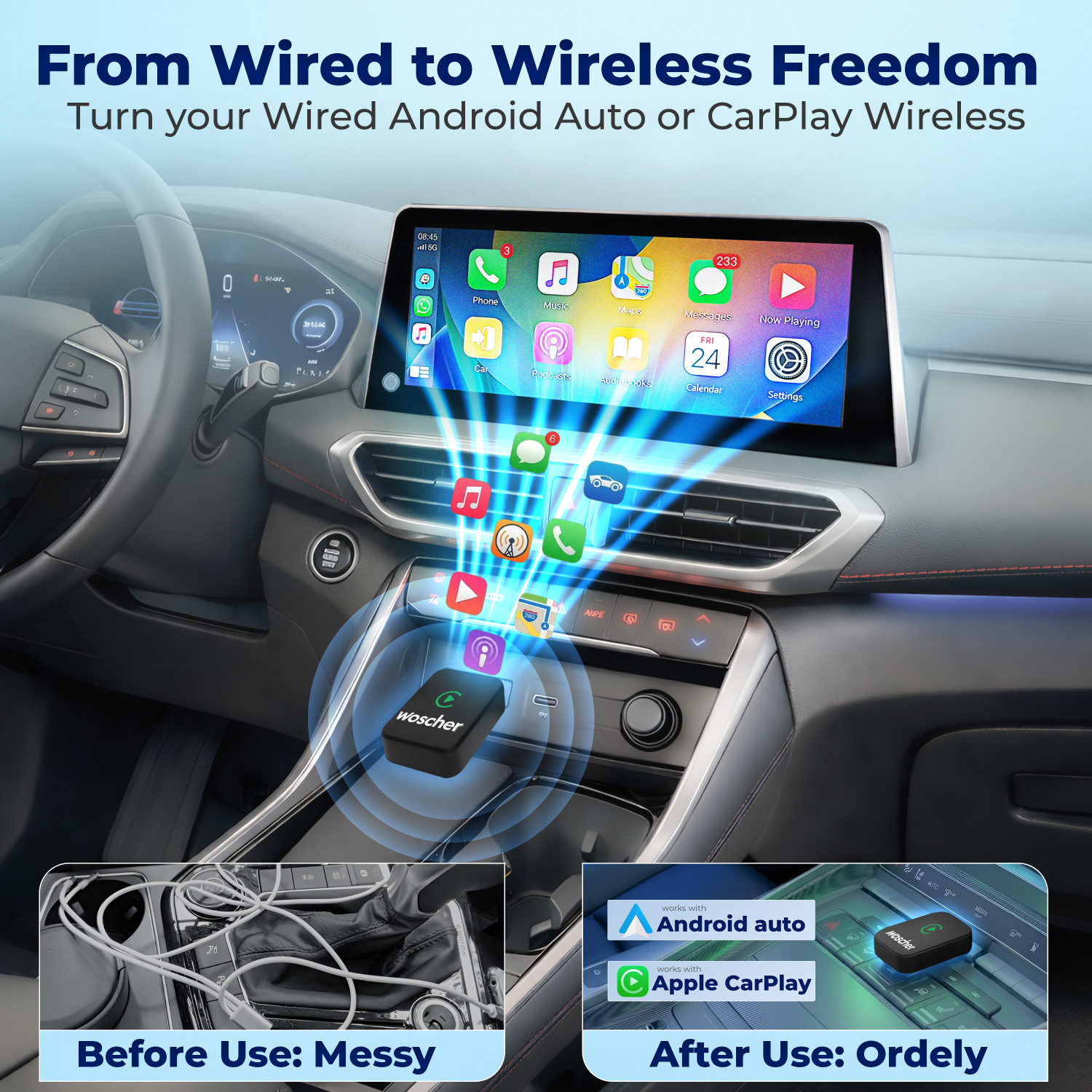 Image of Woscher v5.0 Car Bluetooth Device with Audio Receiver