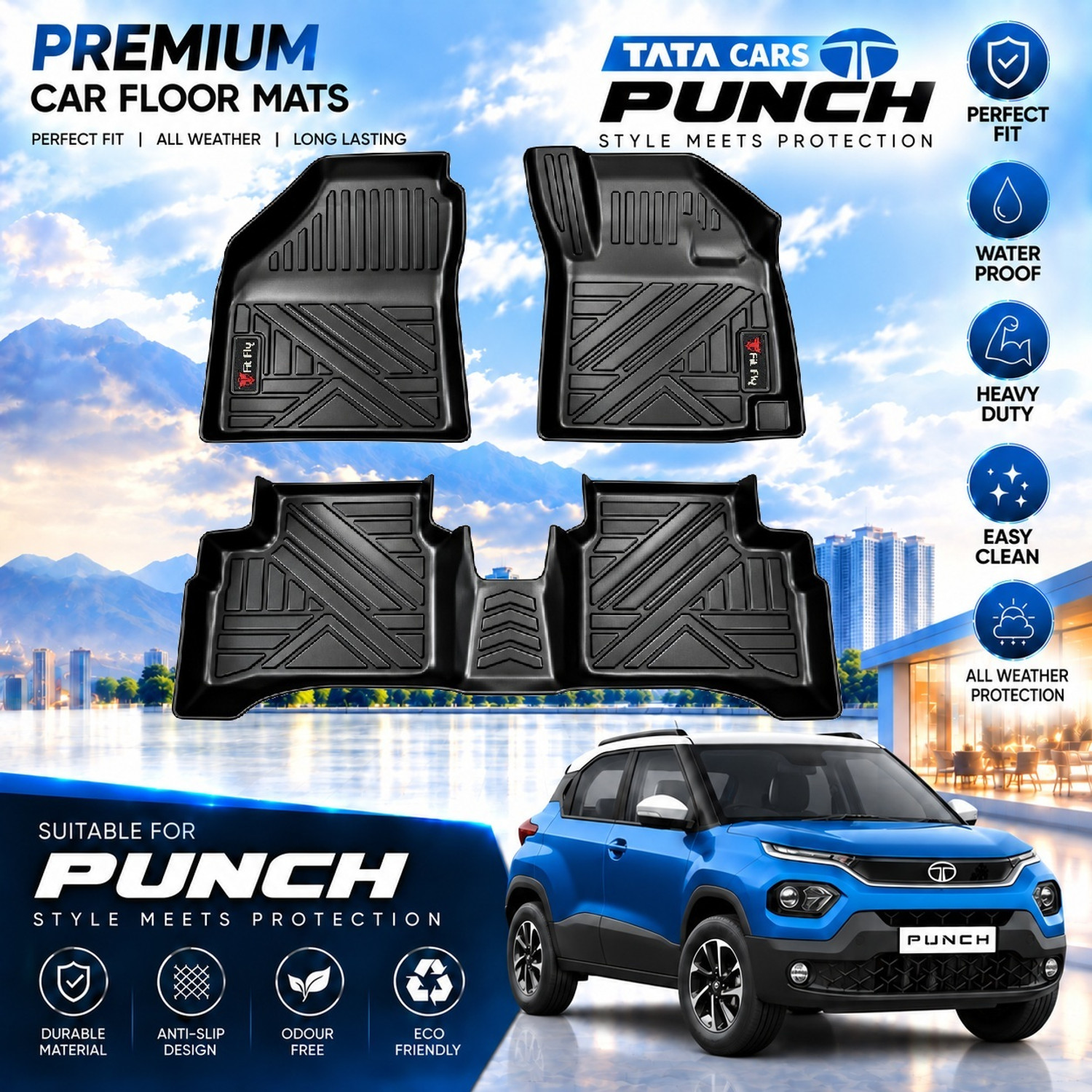 Image of Fit Fly TPV Tray Mat For Tata PUNCH (Black)
