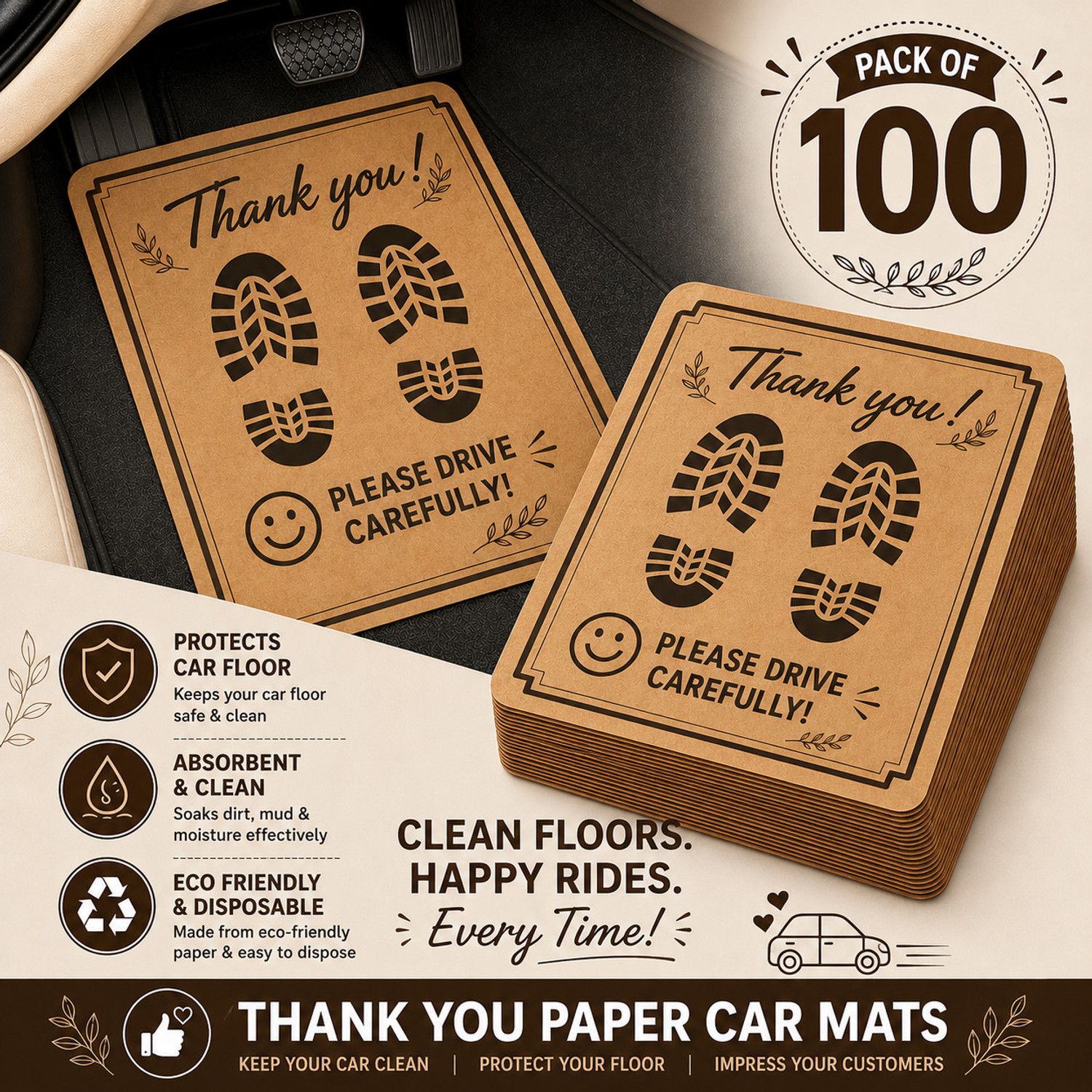 Image of JEKO Paper Disposable Paper Mat For Universal For Car